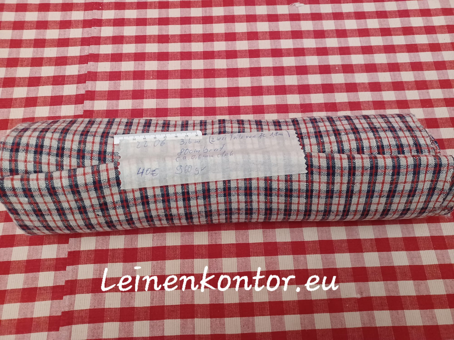 22.06 (3,6m x 0,80m x 0,6mm) Leinenballen kariert Vintage-Leinen Landhaus Leinenstoff Bauernleinen
