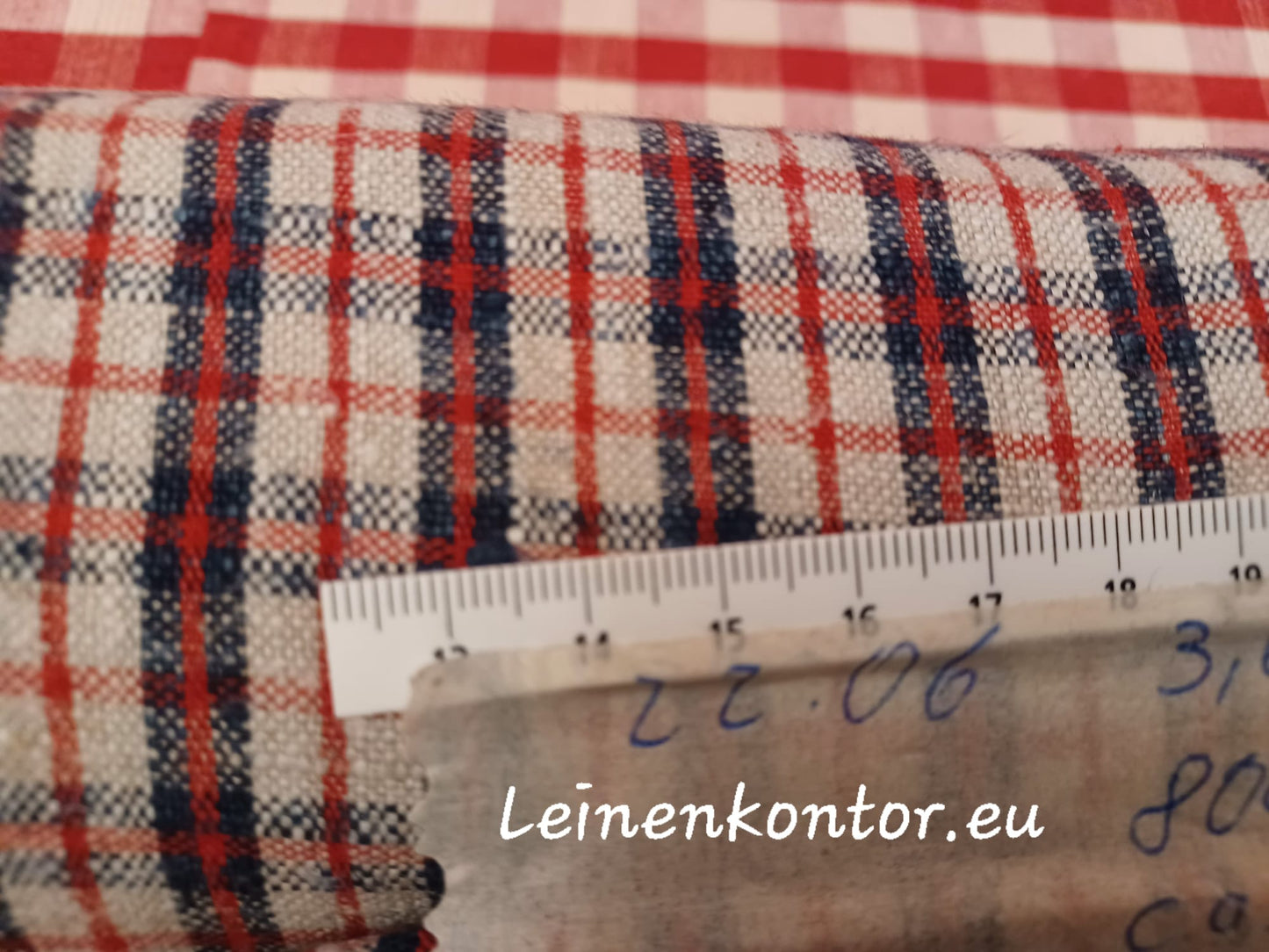 22.06 (3,6m x 0,80m x 0,6mm) Leinenballen kariert Vintage-Leinen Landhaus Leinenstoff Bauernleinen