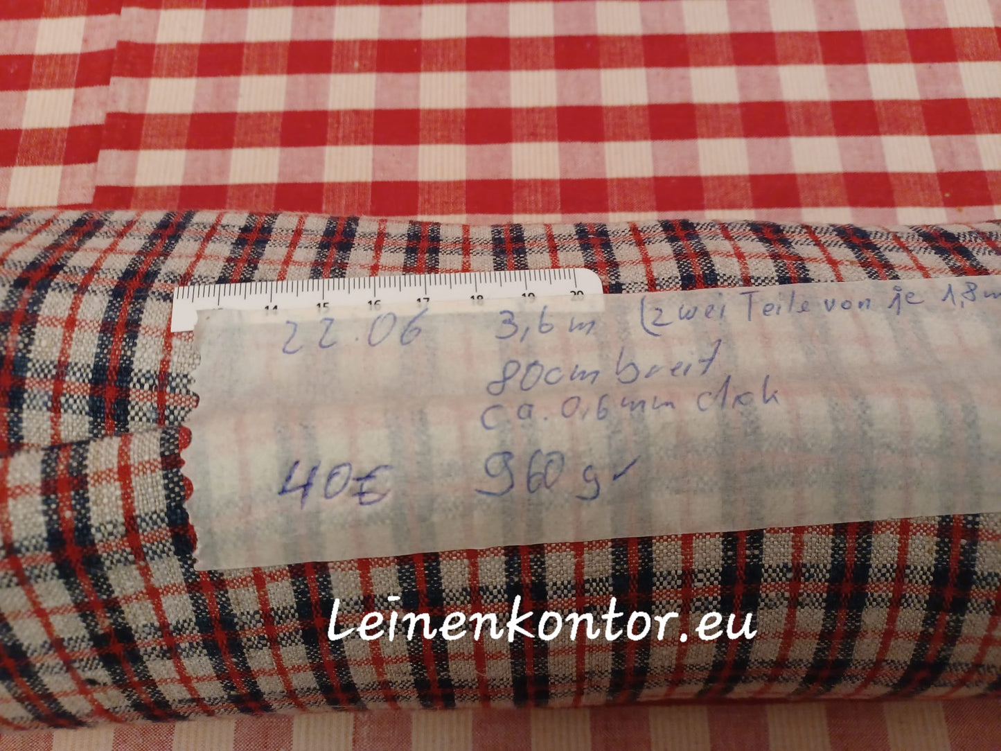 22.06 (3,6m x 0,80m x 0,6mm) Leinenballen kariert Vintage-Leinen Landhaus Leinenstoff Bauernleinen
