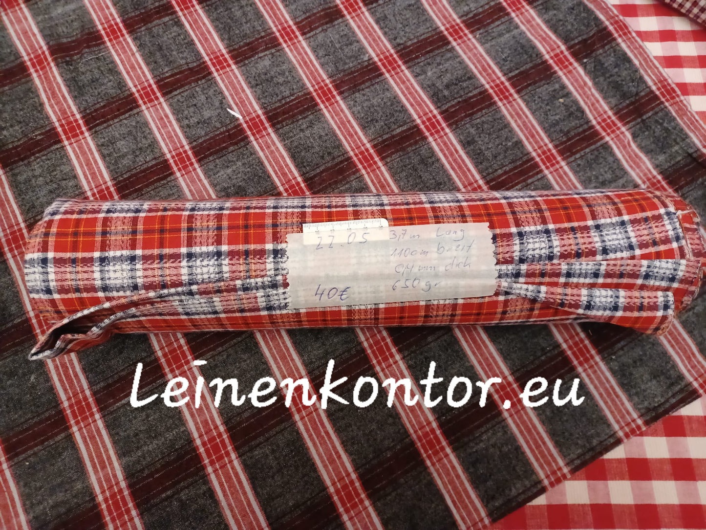 22.05 (3,7m x 1,10m x 0,4mm) Leinenballen kariert Vintage-Leinen Landhaus Leinenstoff Bauernleinen