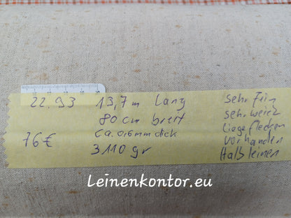 22.93 (13,7m x 0,80m x 0,6mm) Altes Maschinenleinen Landhaus Leinenstoff Leinenballen
