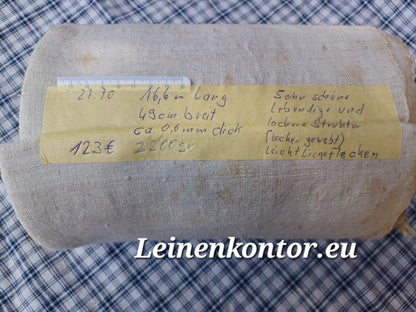 27.70 (16,6m x 0,49m x 0,6mm) Altes Bauernleinen Landhaus Leinenstoff Leinenballen