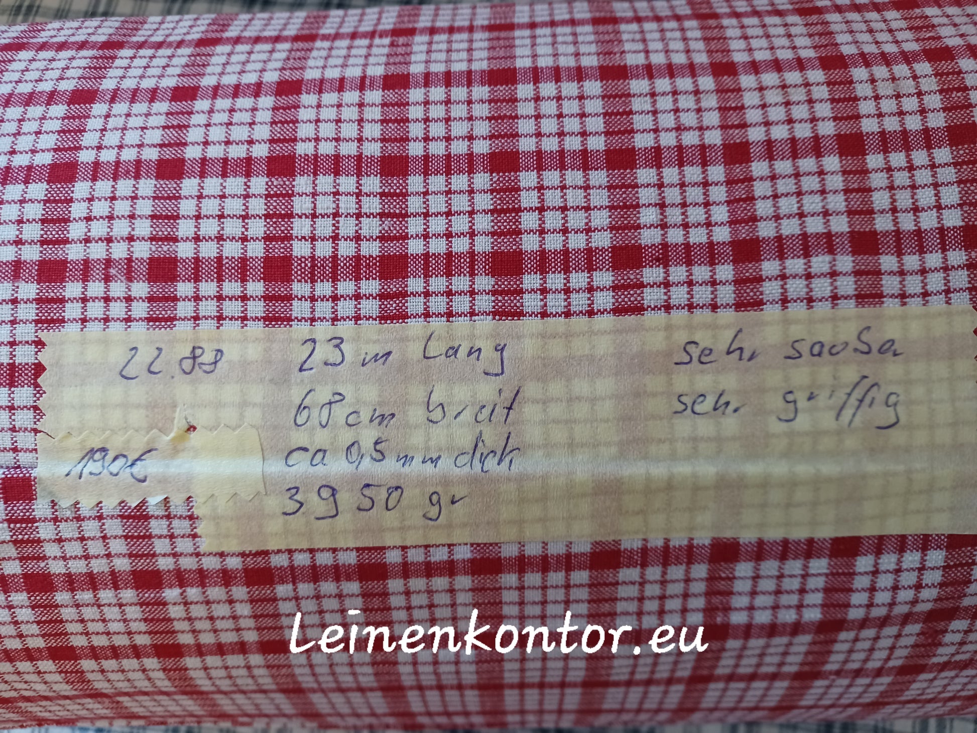 Leinenballen mit Etikett (Beschreibung)