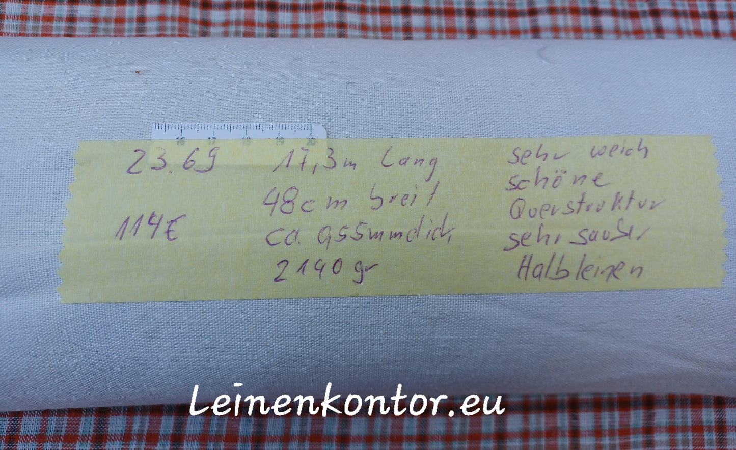 Leinenballen mit Etikett (Beschreibung)
