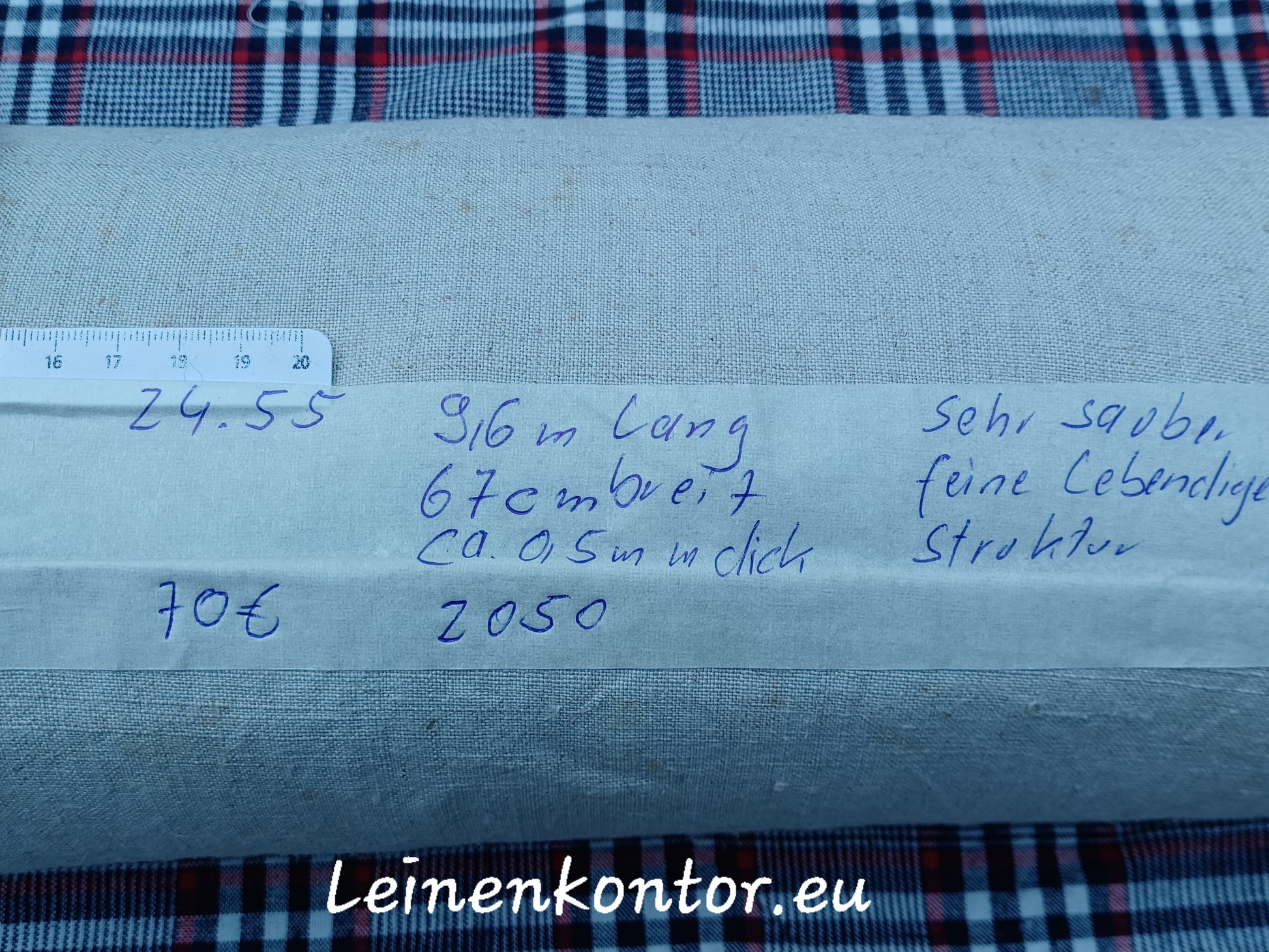 Leinenballen mit Etikett (Beschreibung)