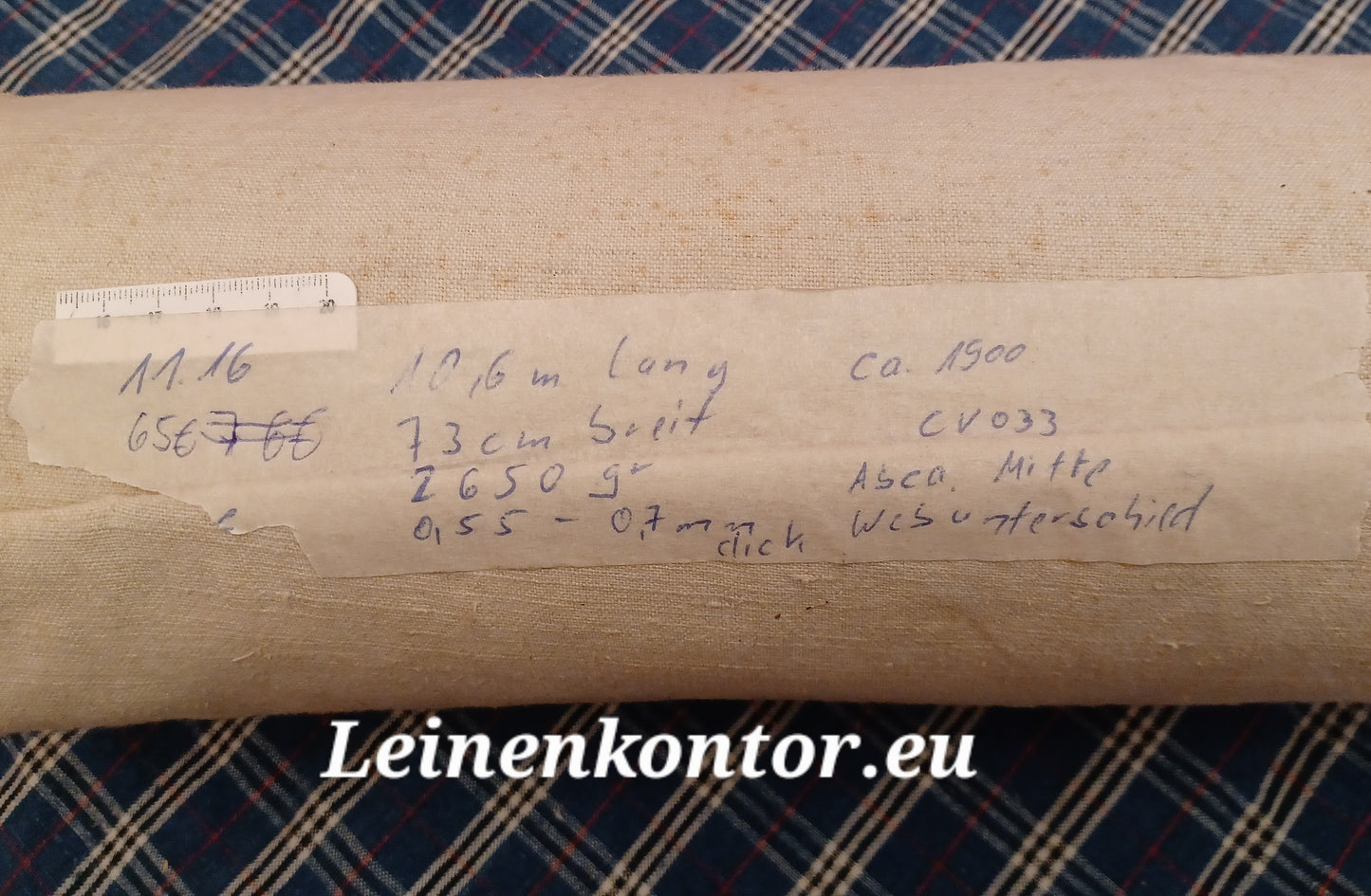 Leinenballen mit Etikett (Beschreibung)