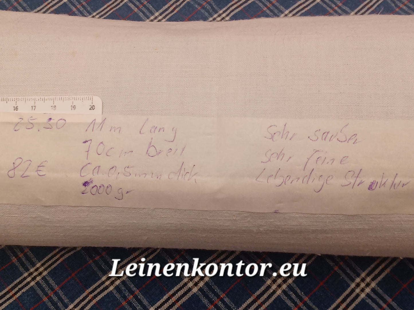 Leinenballen mit Etikett (Beschreibung)