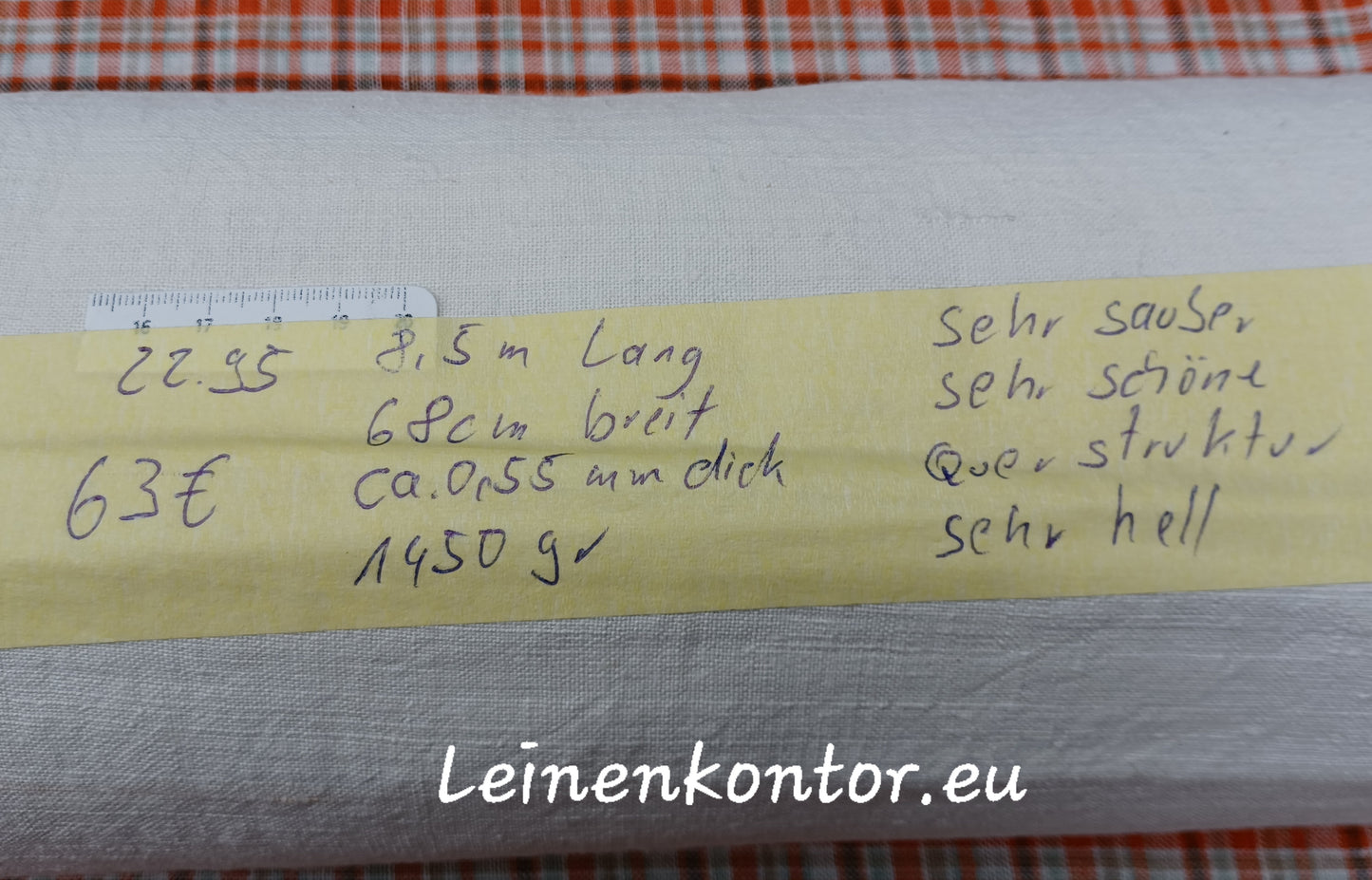 Leinenballen mit Etikett (Beschreibung)