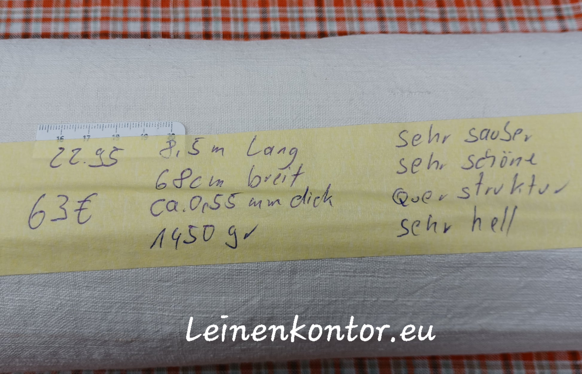 Leinenballen mit Etikett (Beschreibung)