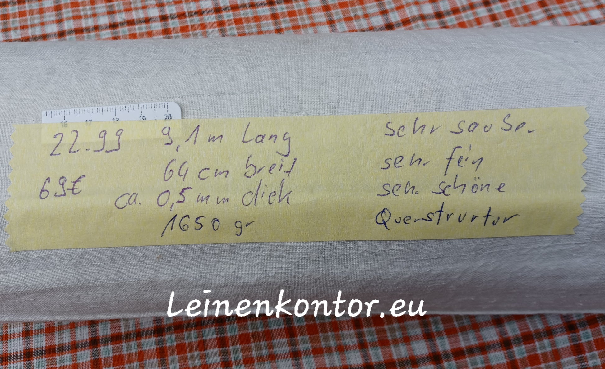 Leinenballen mit Etikett (Beschreibung)