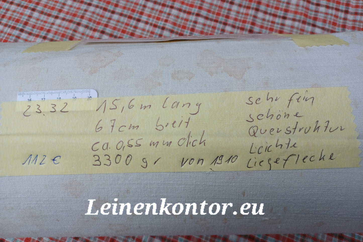 Leinenballen mit Etikett (Beschreibung)