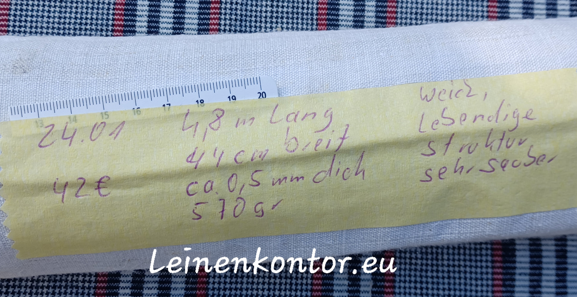 Leinenballen mit Etikett (Beschreibung)