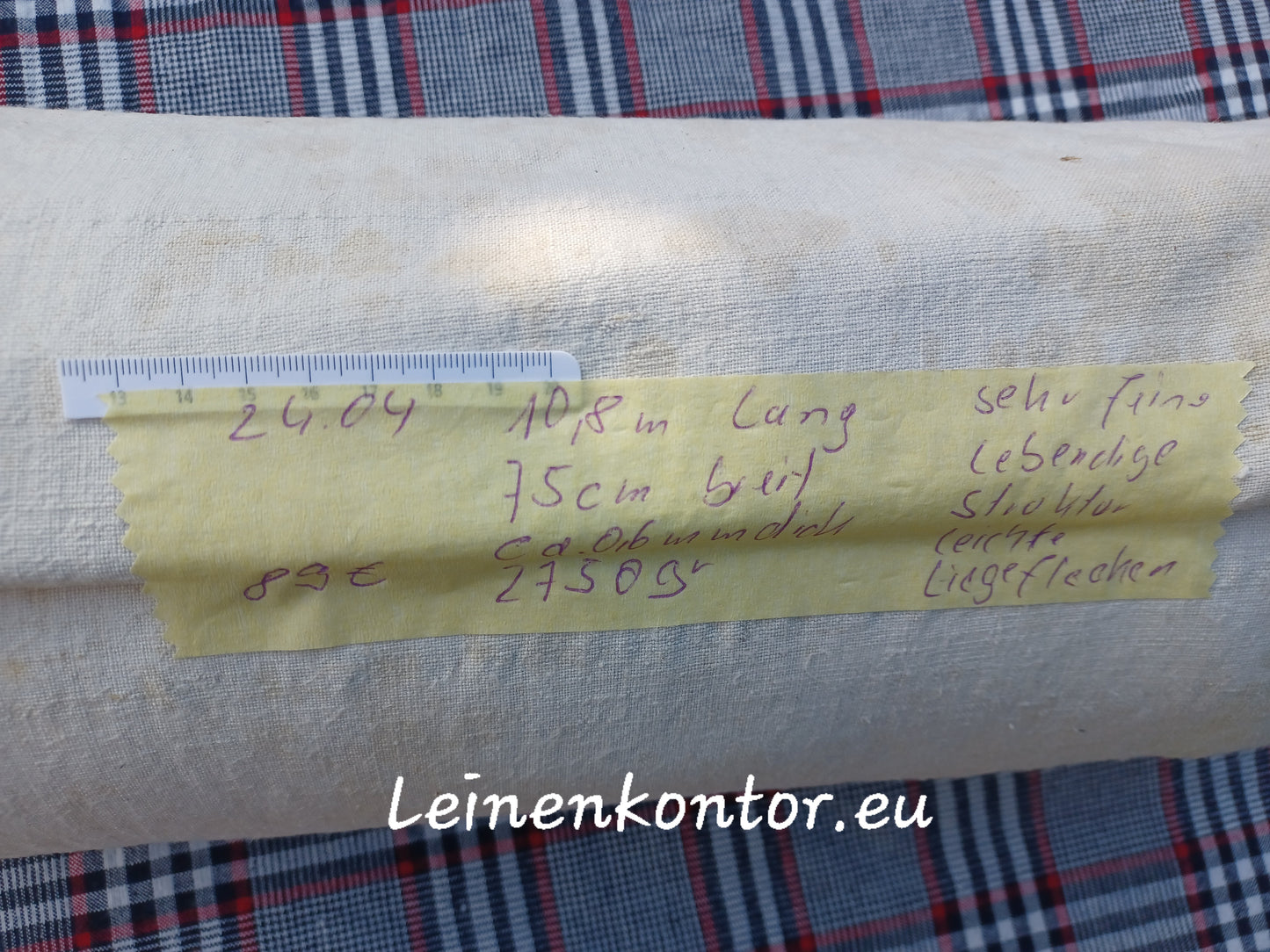 Leinenballen mit Etikett (Beschreibung)