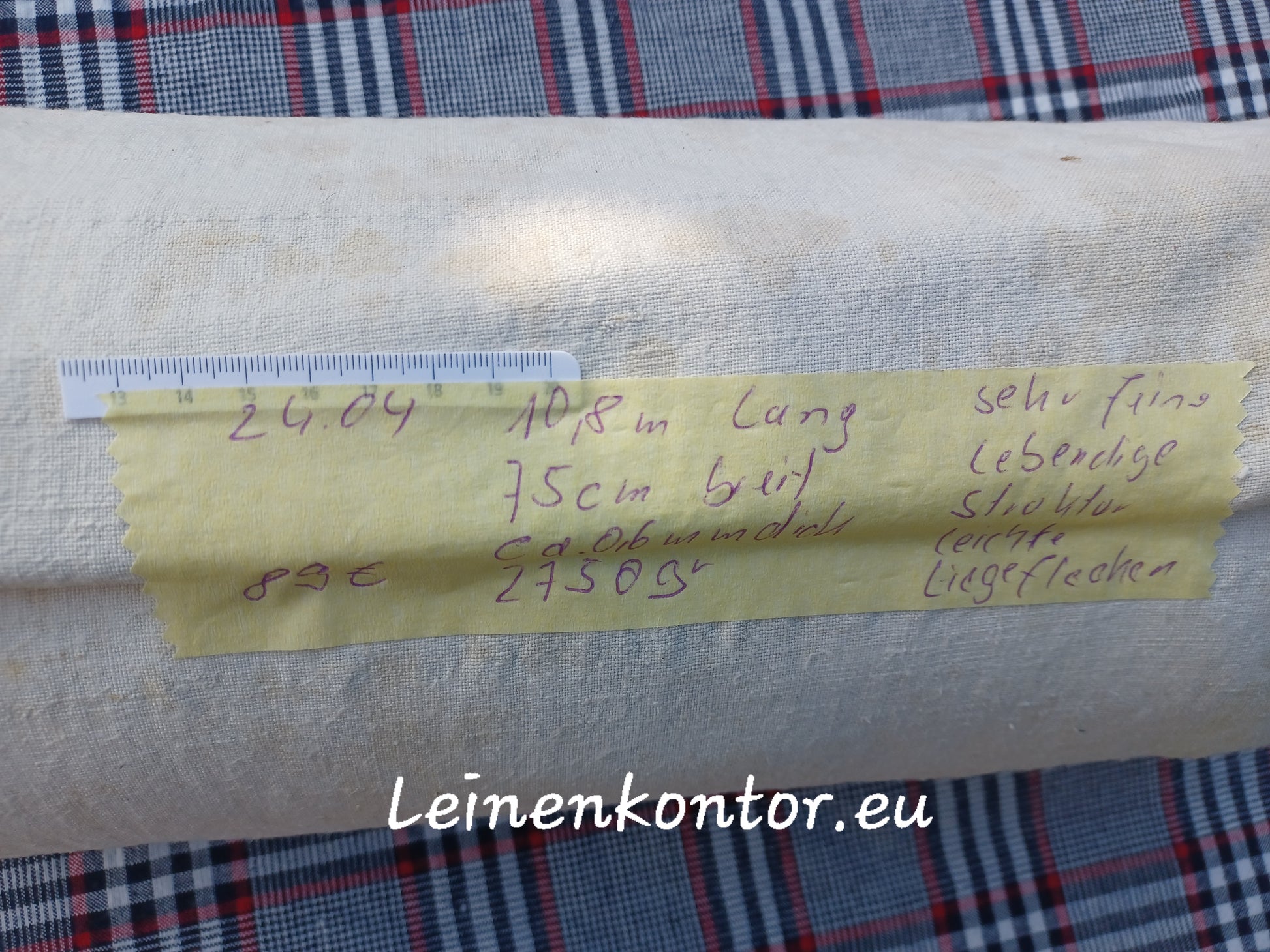 Leinenballen mit Etikett (Beschreibung)