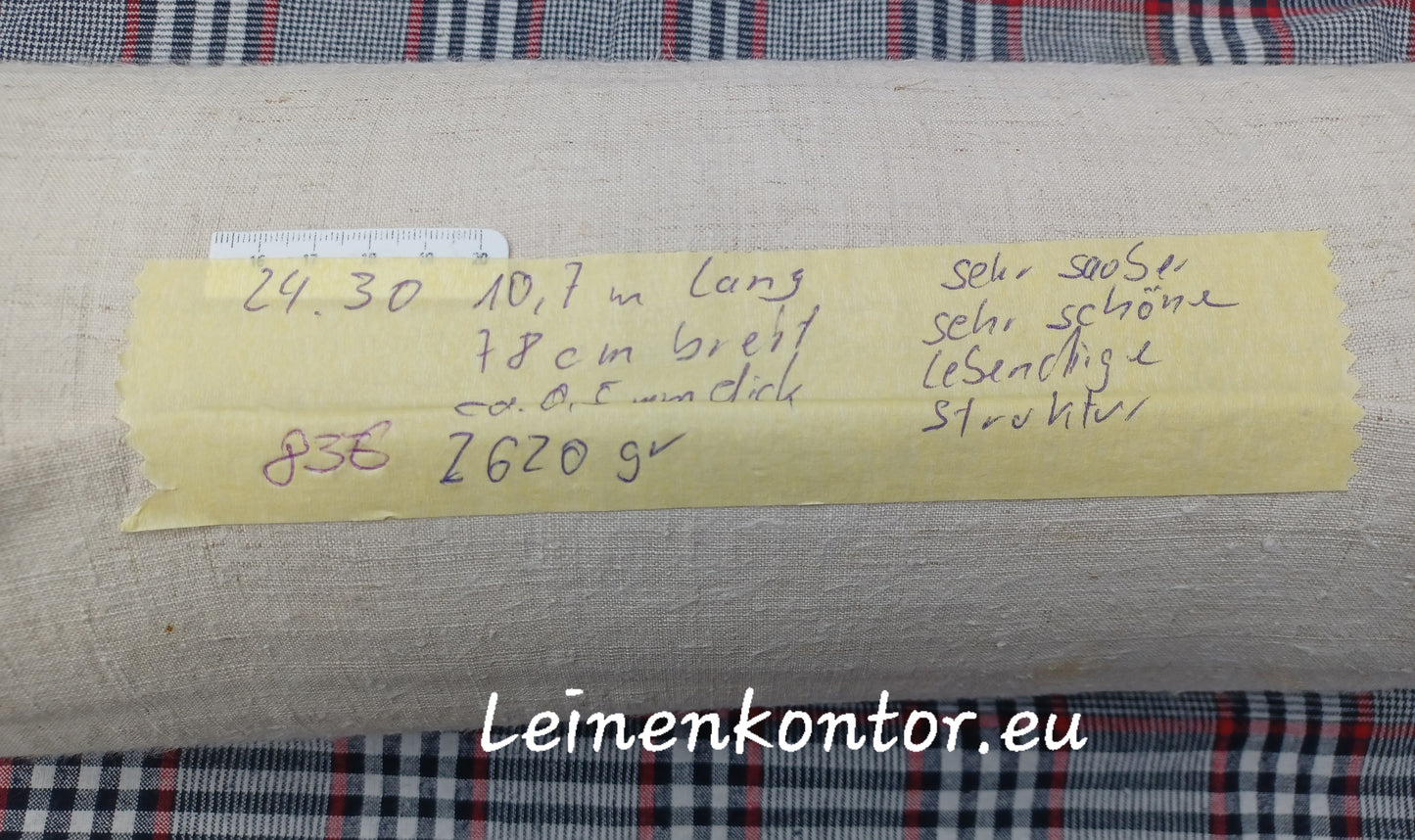 Leinenballen mit Etikett (Beschreibung)