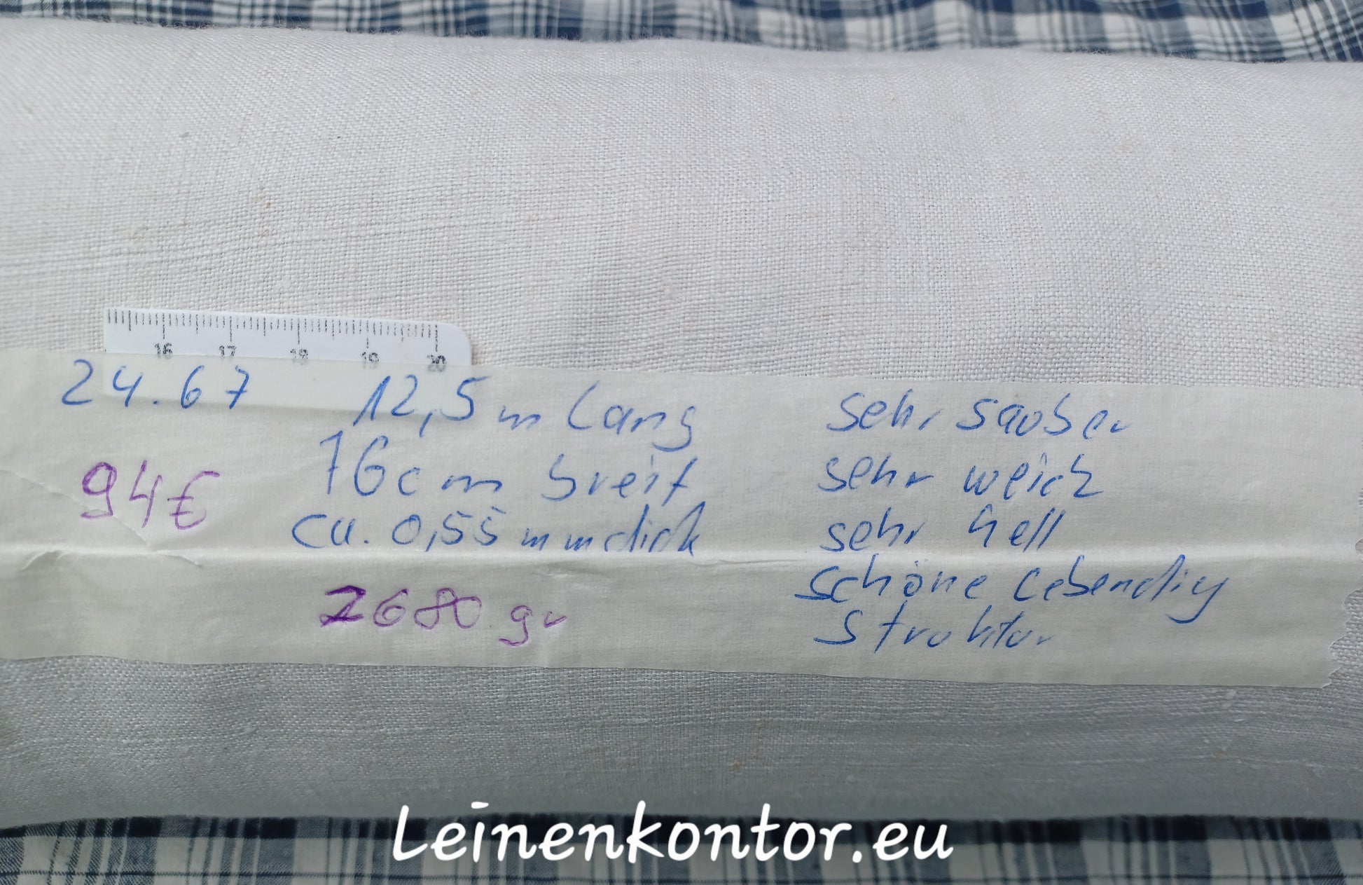 Leinenballen mit Etikett (Beschreibung)