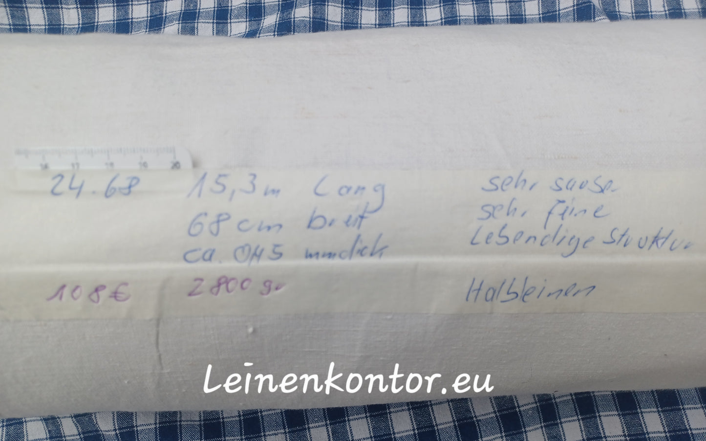 Leinenballen mit Etikett (Beschreibung)