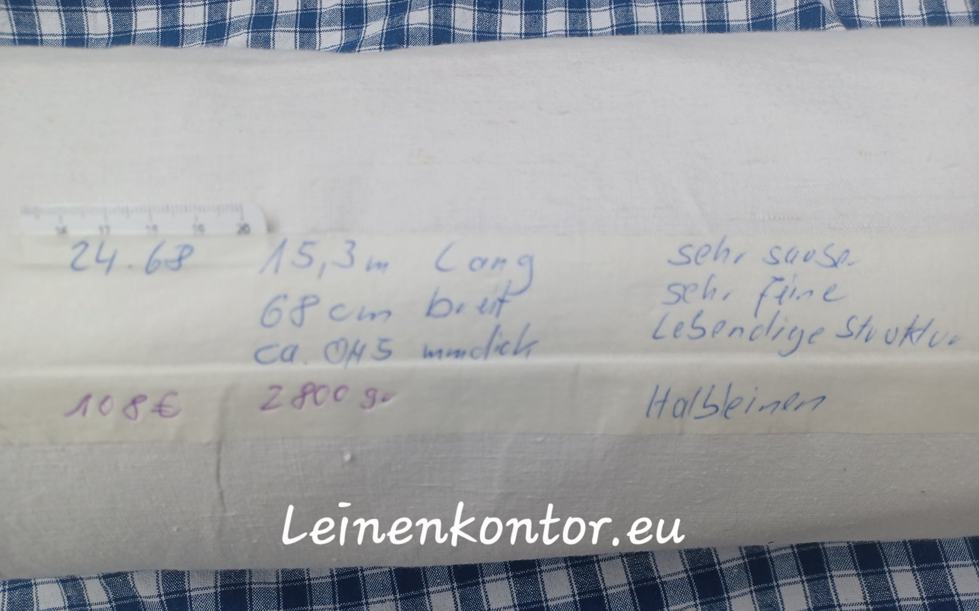 Leinenballen mit Etikett (Beschreibung)
