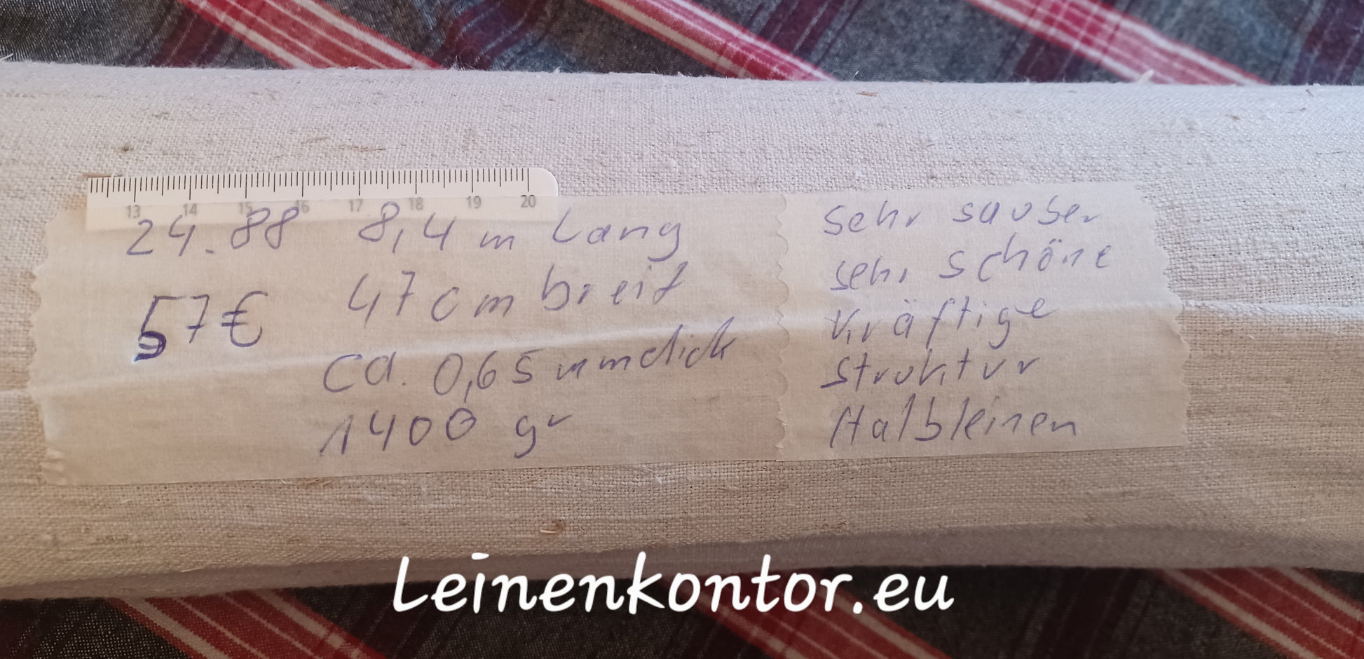 Leinenballen Halbleinen mit Etikett (Beschreibung)