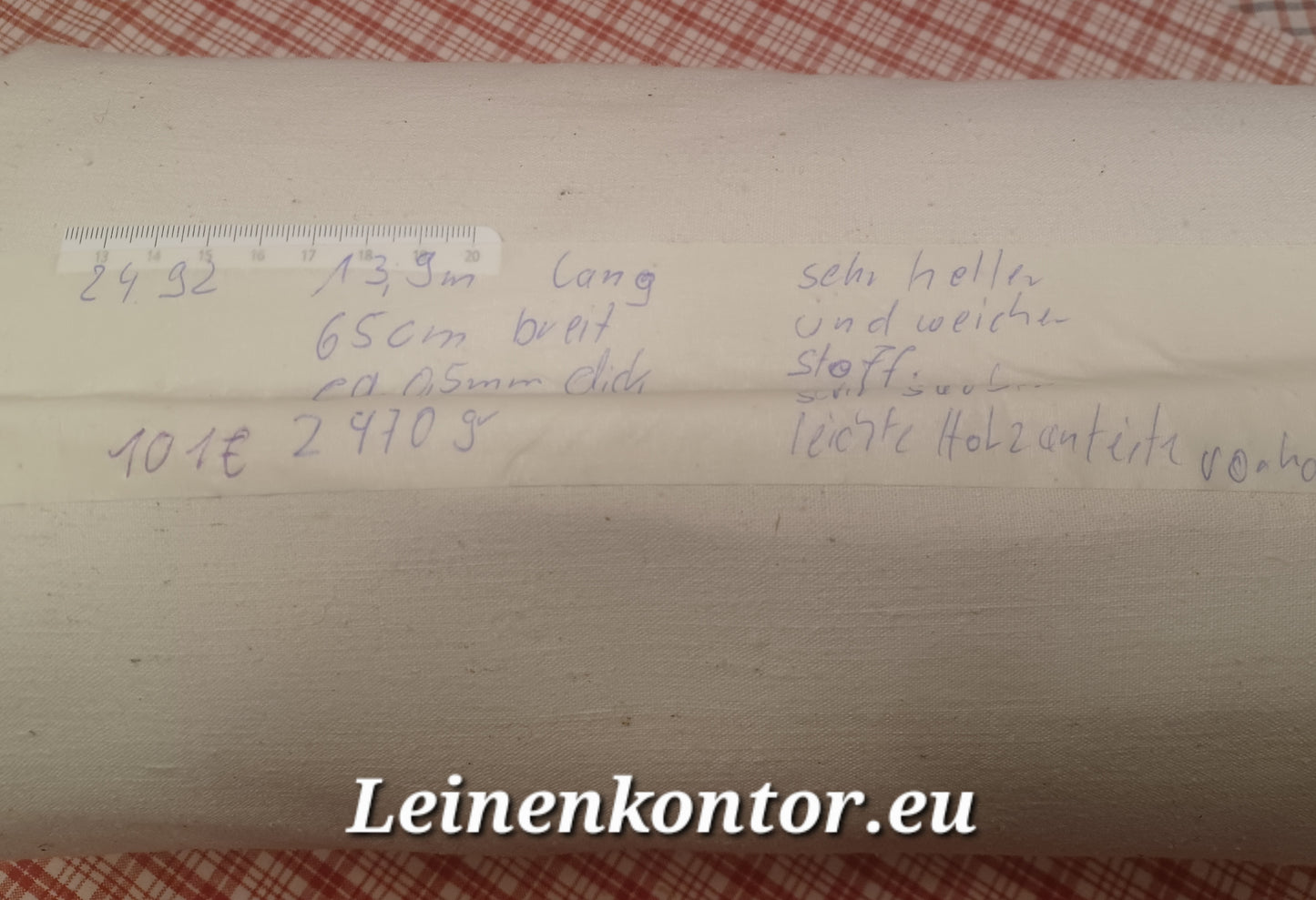 Leinenballen mit Etikett (Beschreibung)