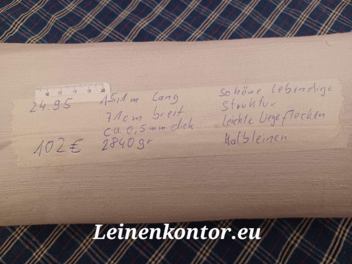 Leinenballen mit Etikett (Beschreibung)