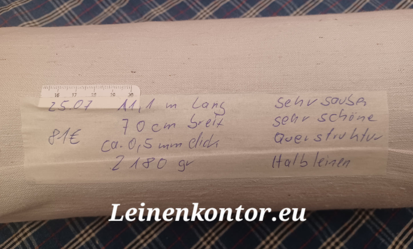 Leinenballen mit Etikett (Beschreibung)