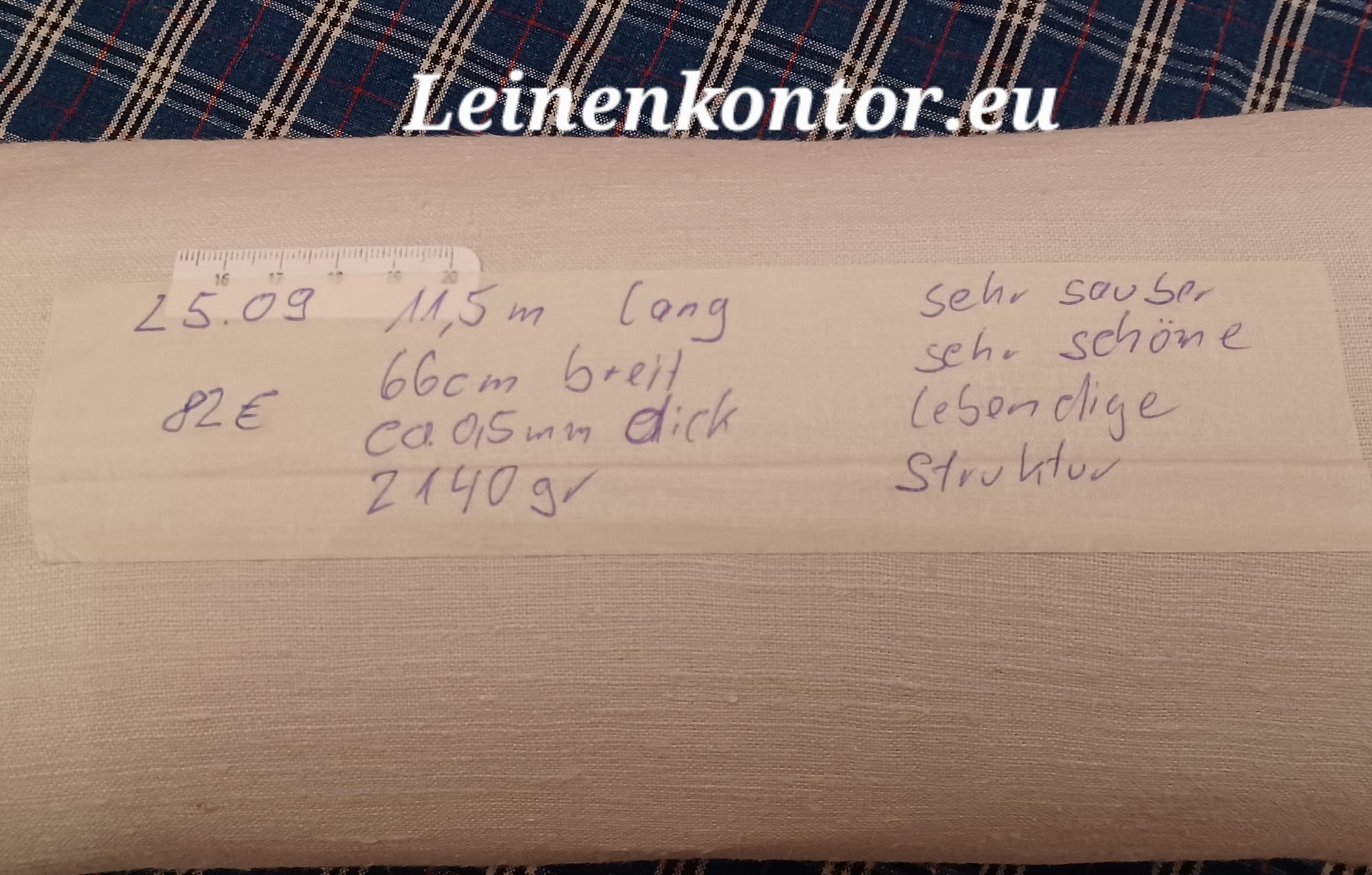 Leinenballen mit Etikett (Beschreibung)