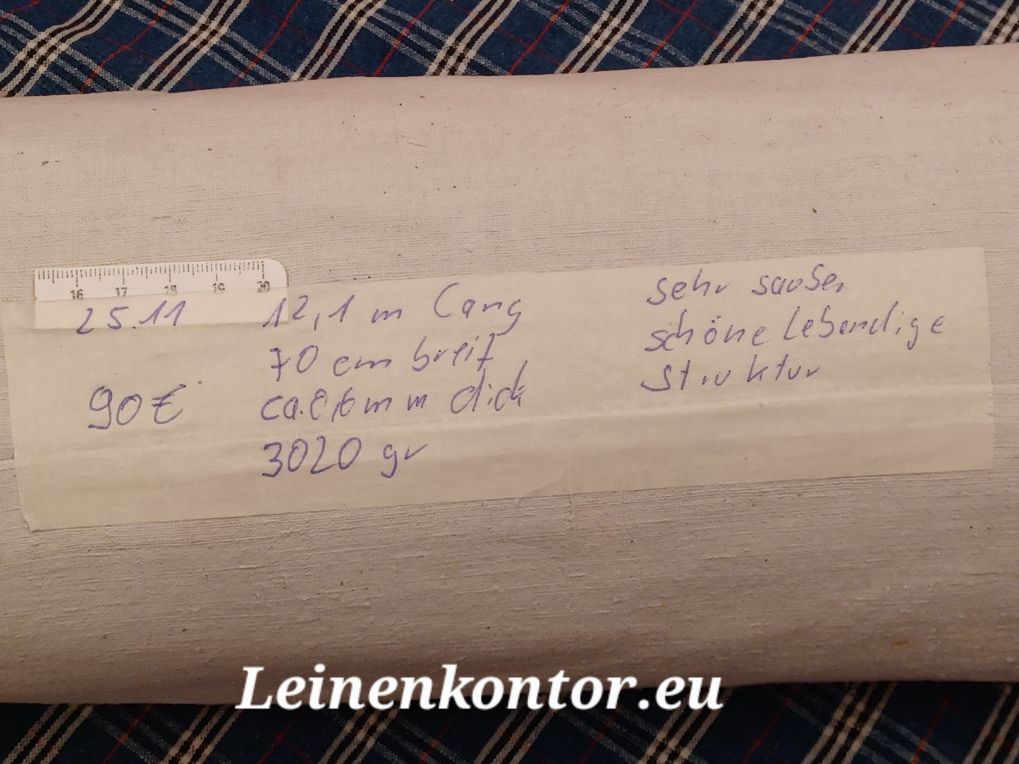 Leinenballen mit Etikett (Beschreibung)