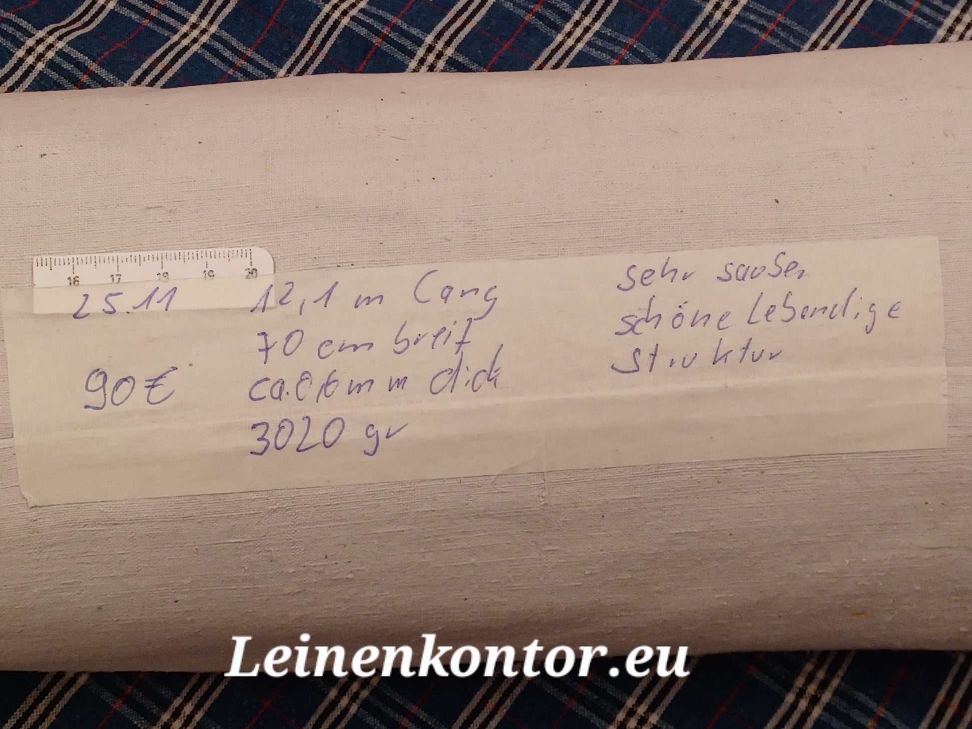 Leinenballen mit Etikett (Beschreibung)