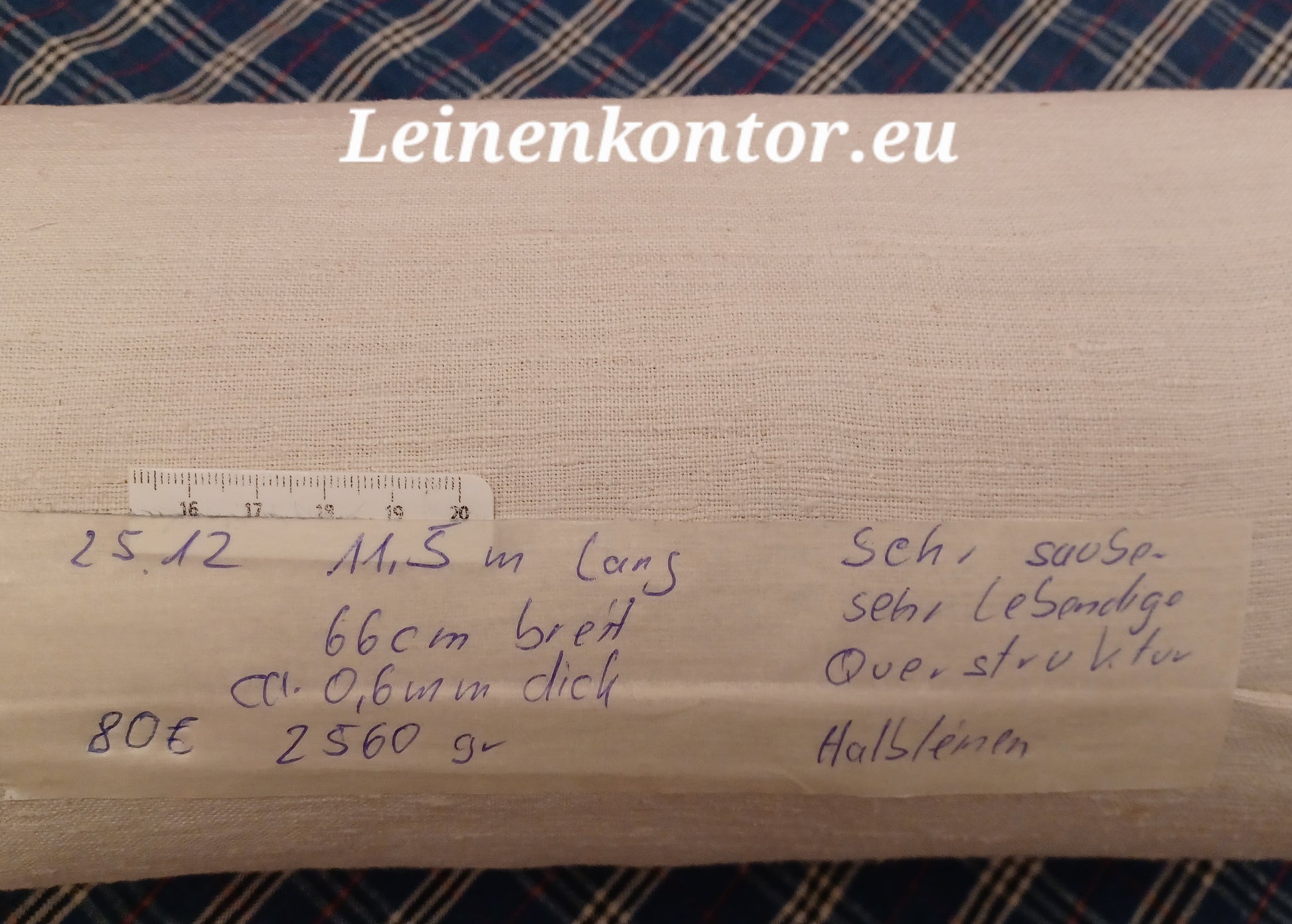 Halbleinenballen mit Etikett (Beschreibung)