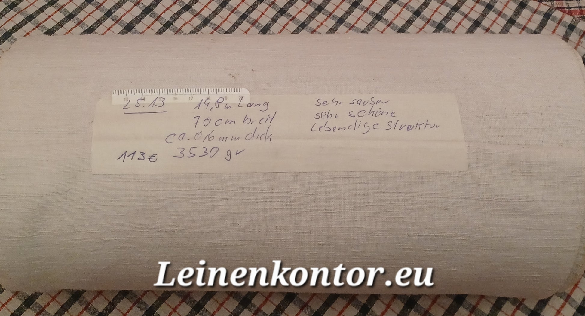 Leinenballen mit Etikett (Beschreibung)