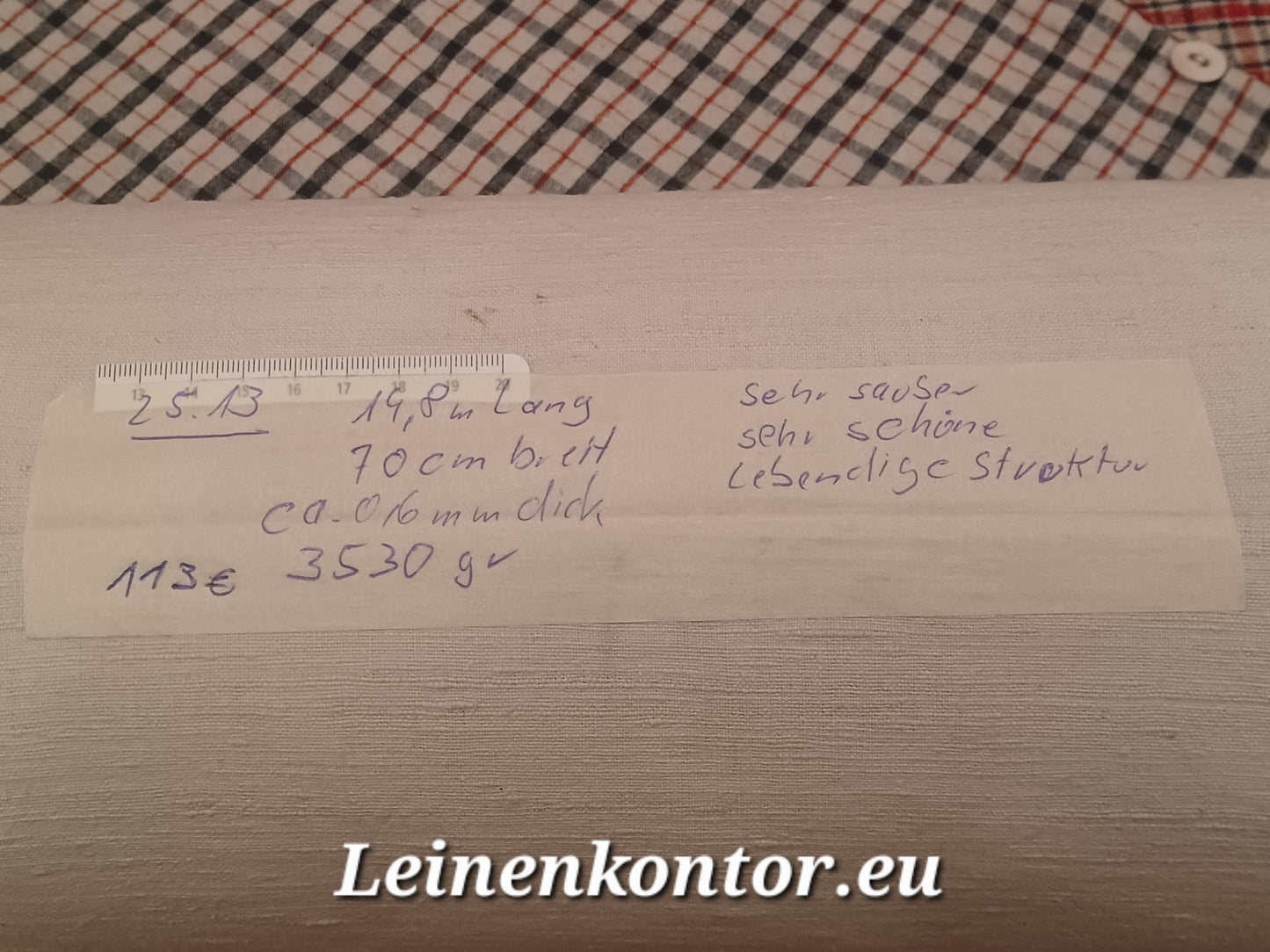 Leinenballen mit Etikett (Beschreibung)