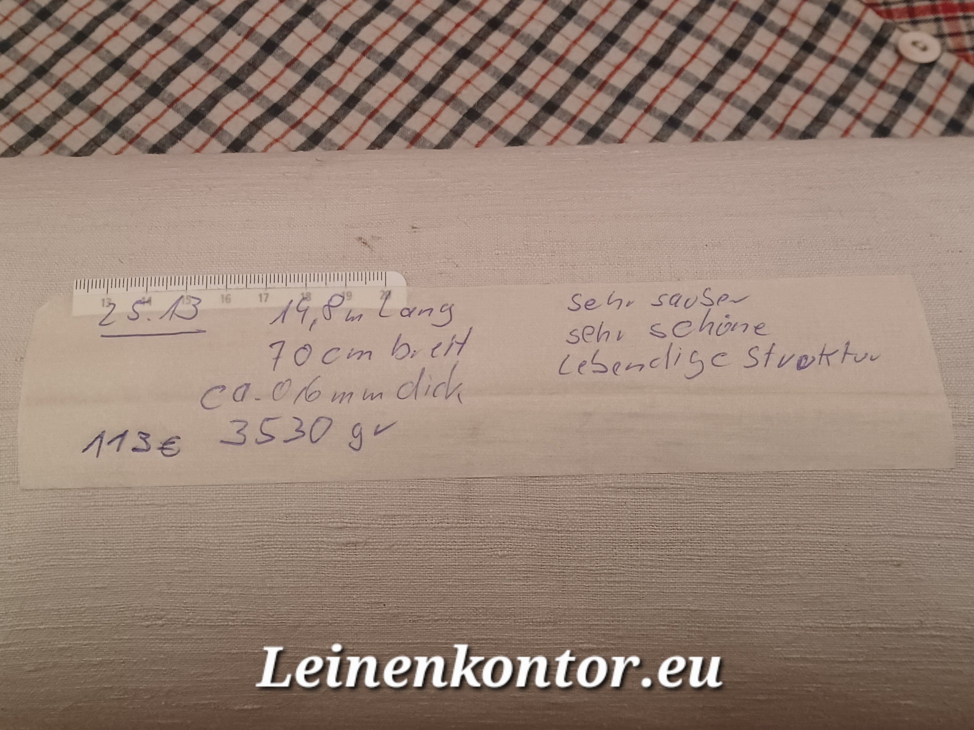 Leinenballen mit Etikett (Beschreibung)