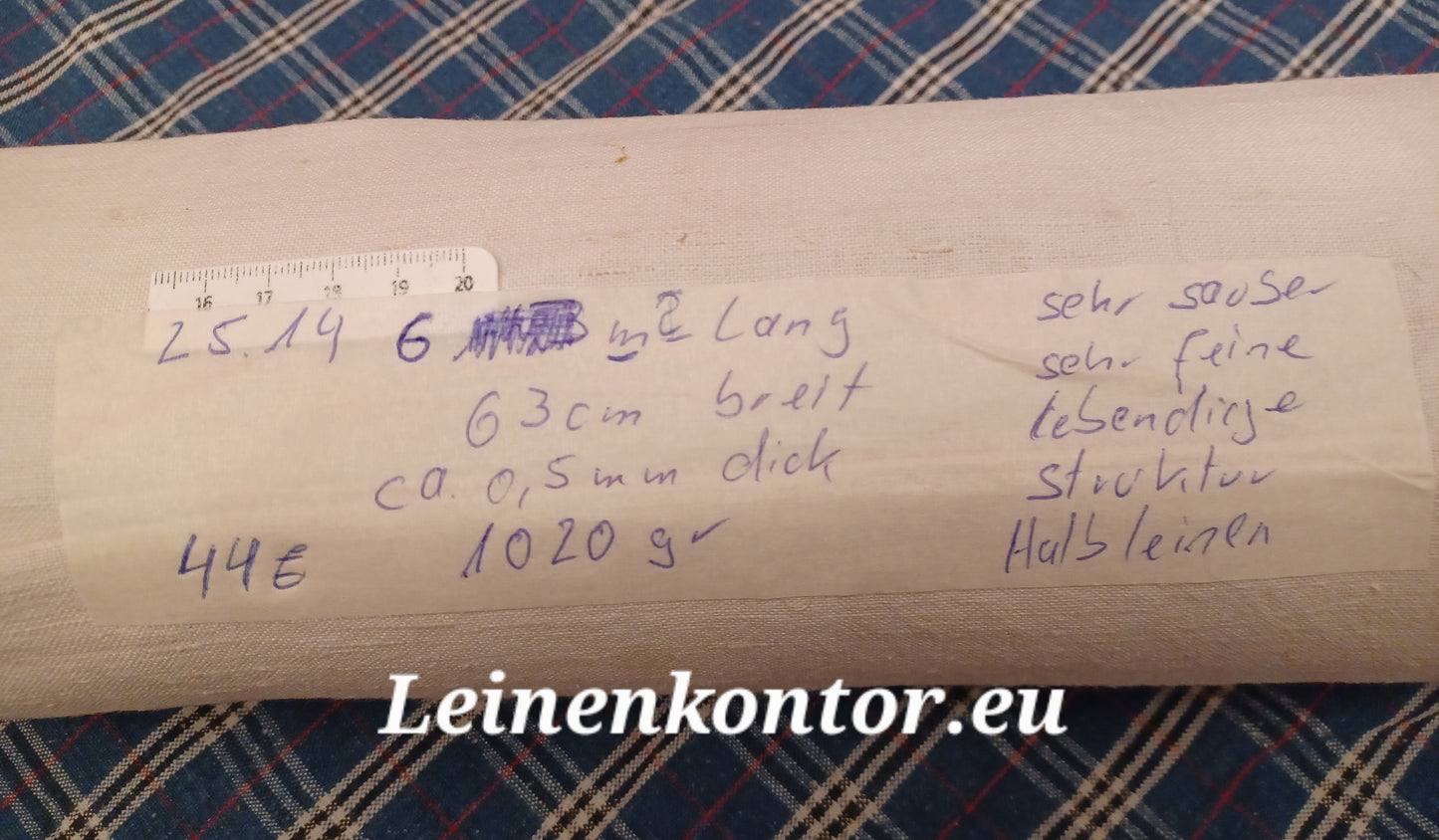 Leinenballen mit Etikett (Beschreibung)