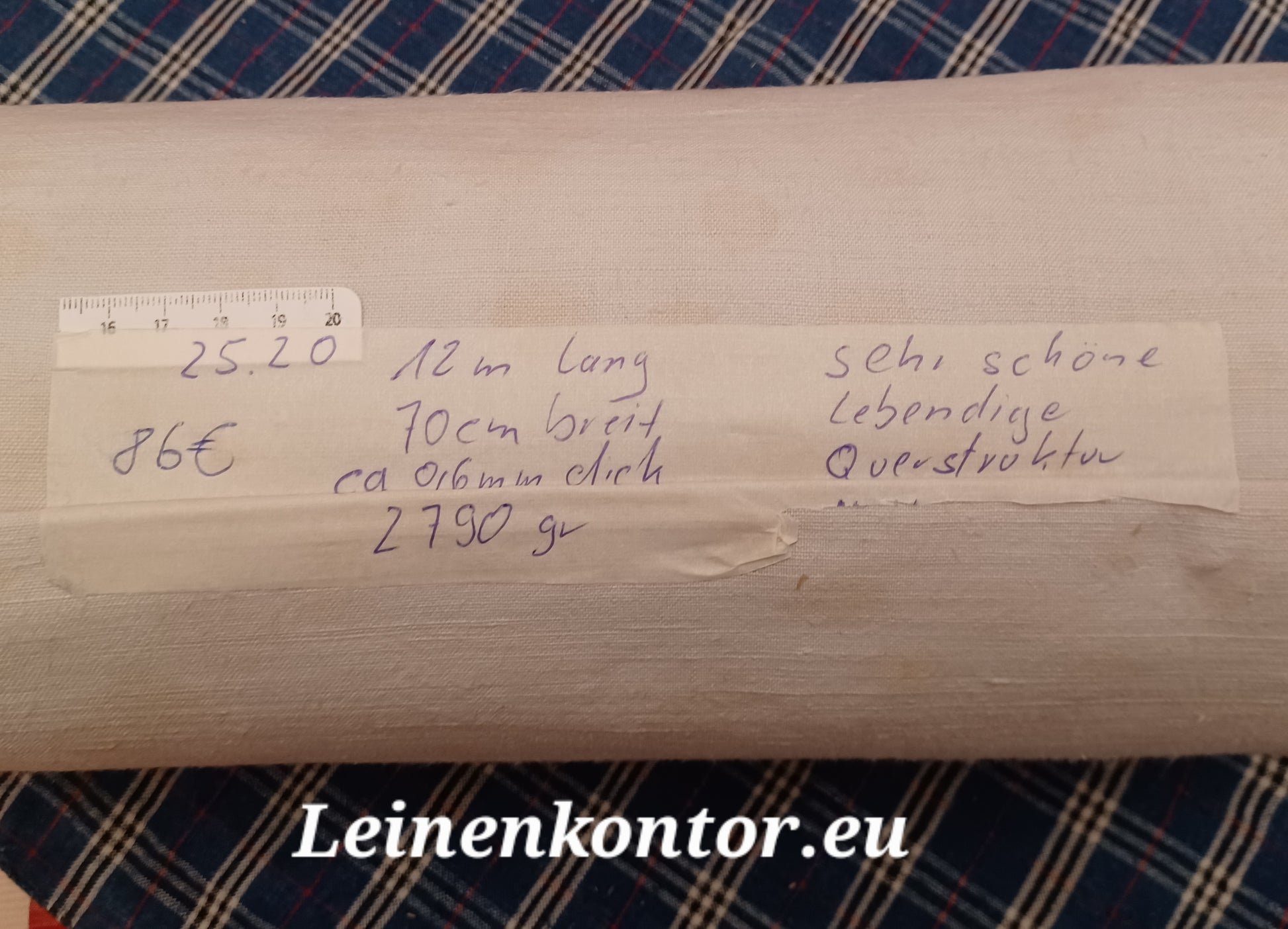 Leinenballen mit Etikett (Beschreibung)