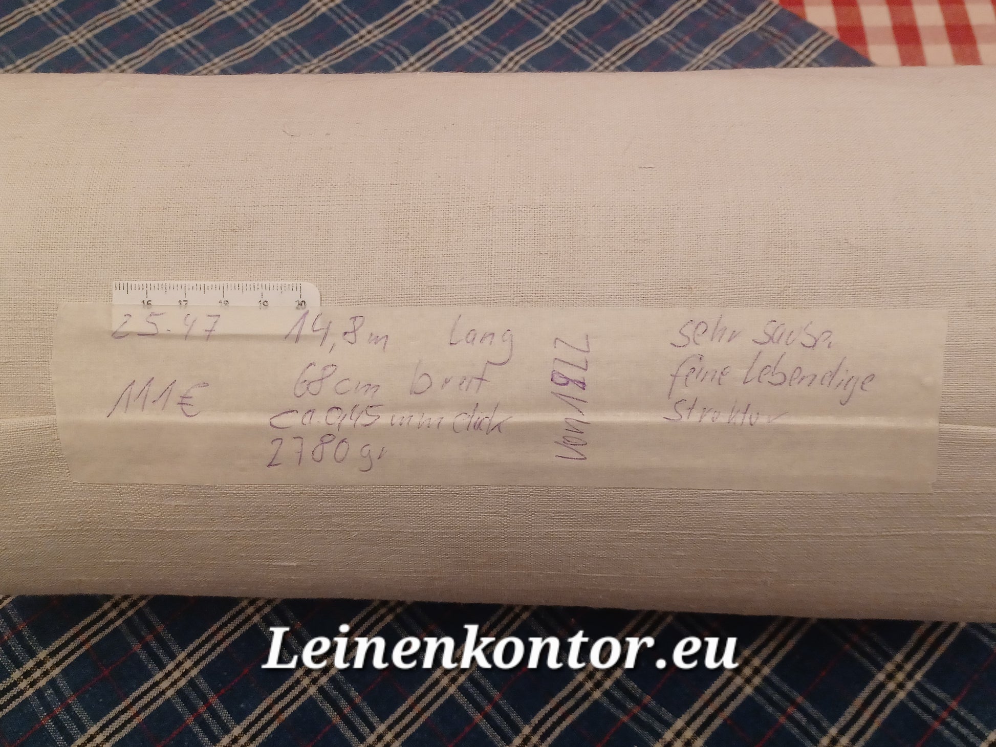 Leinenballen mit Etikett (Beschreibung)