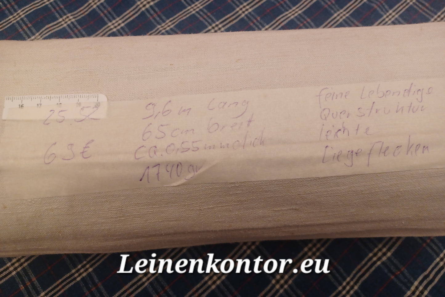 Leinenballen mit Etikett (Beschreibung)