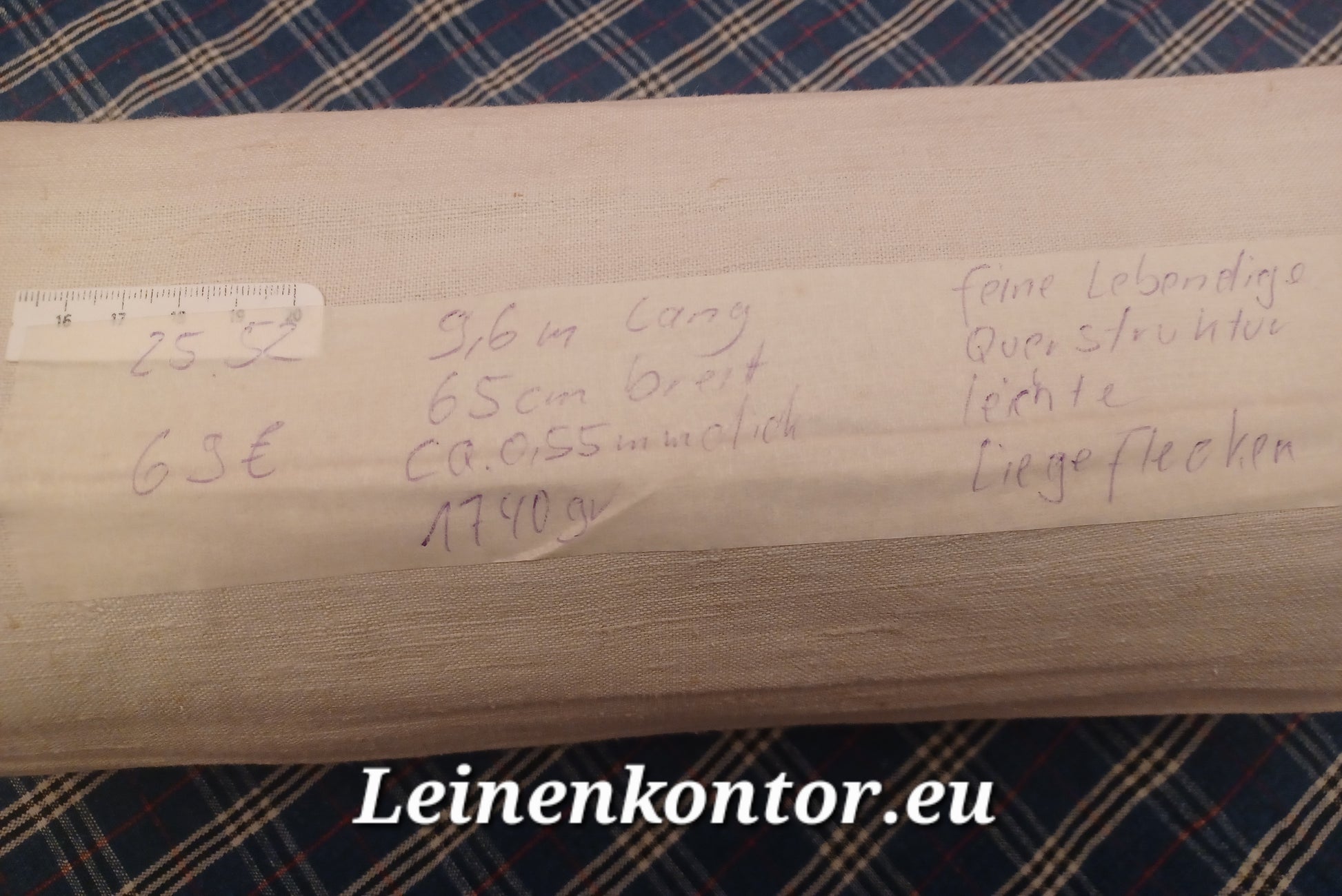 Leinenballen mit Etikett (Beschreibung)