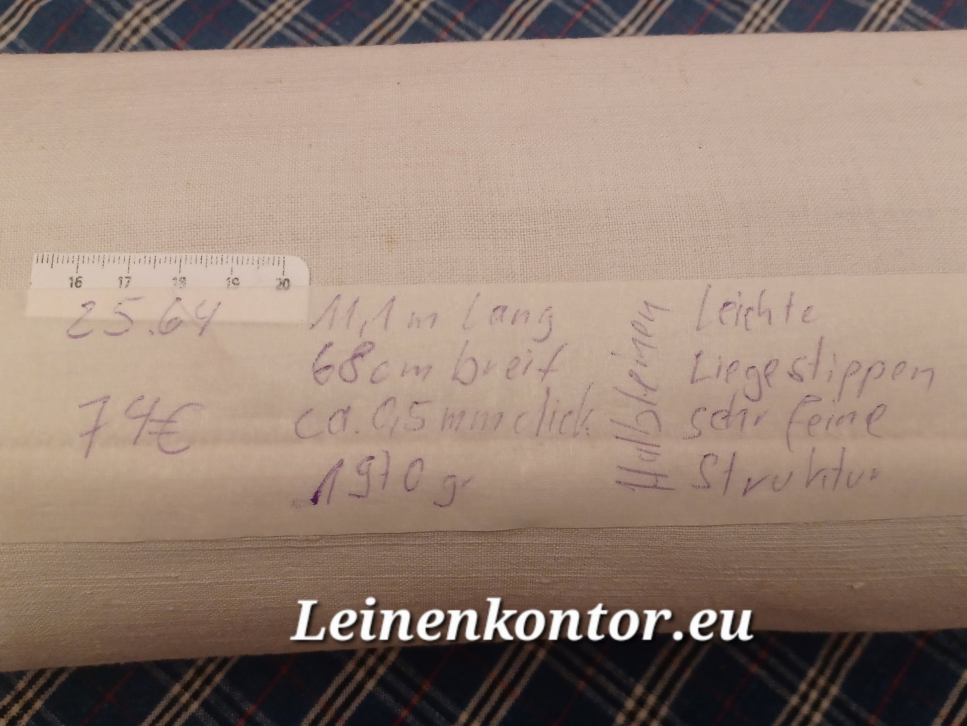 Halbleinenballen mit Etikett (Beschreibung)