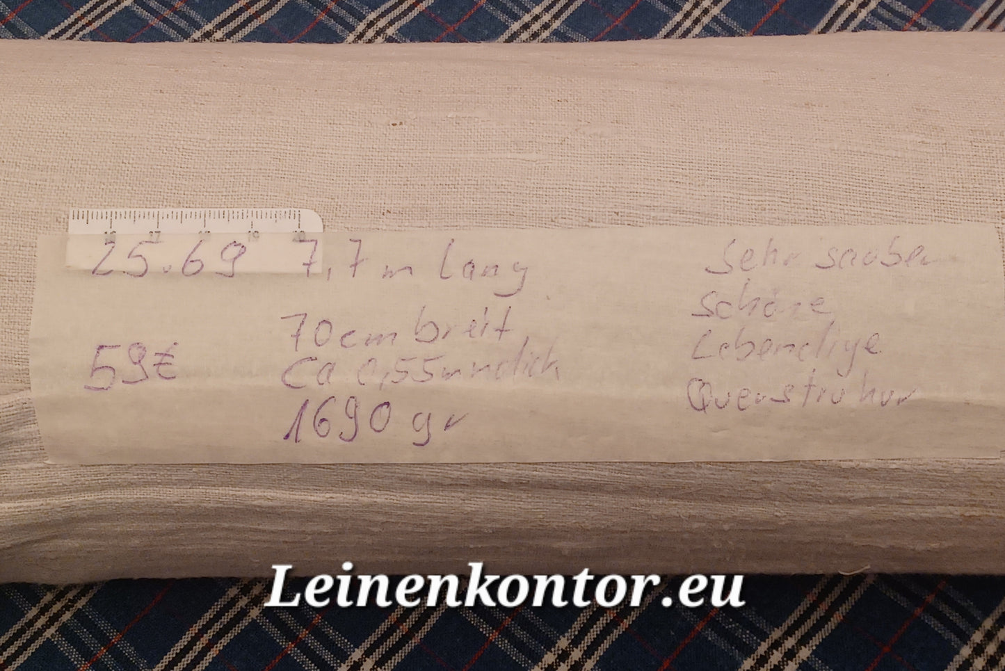 Leinenballen mit Etikett (Beschreibung