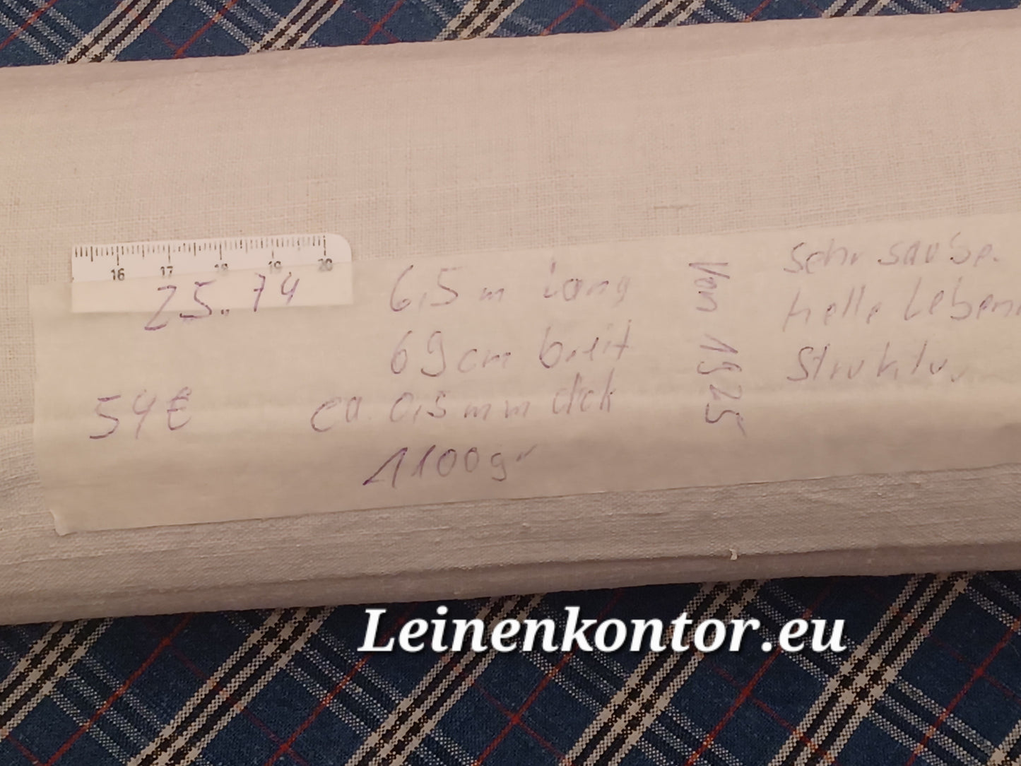 Leinenballen mit Etikett (Beschreibung)