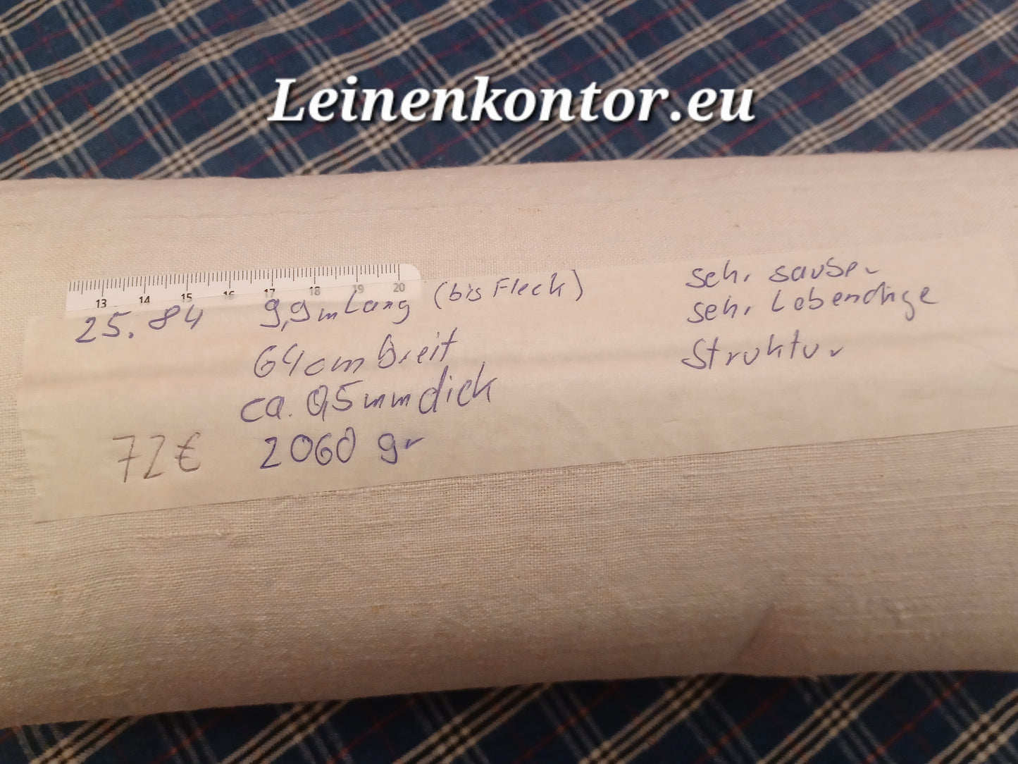 Leinenballen mit Etikett (Beschreibung)