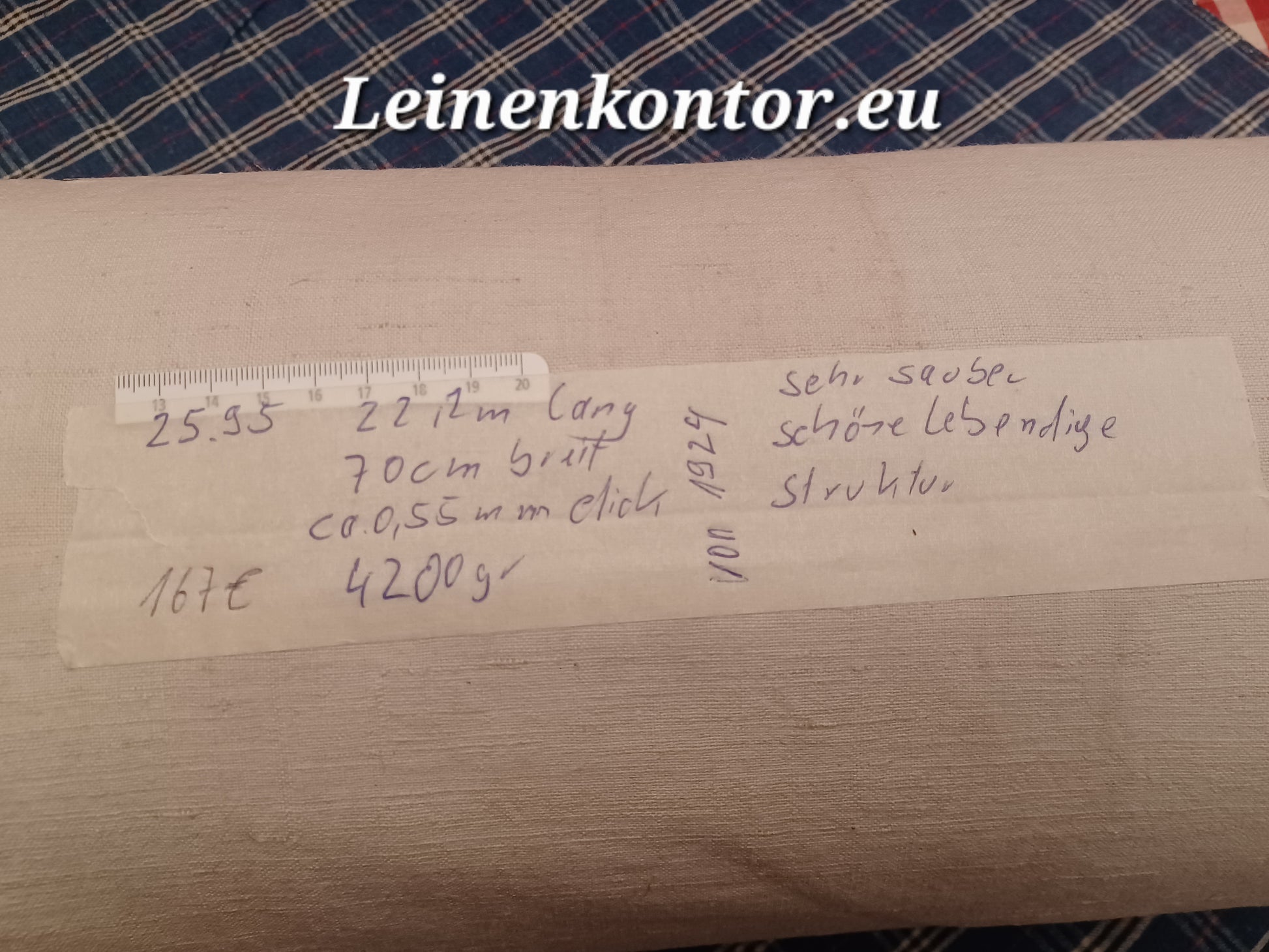 Leinenballen mit Etikett (Beschreibung)