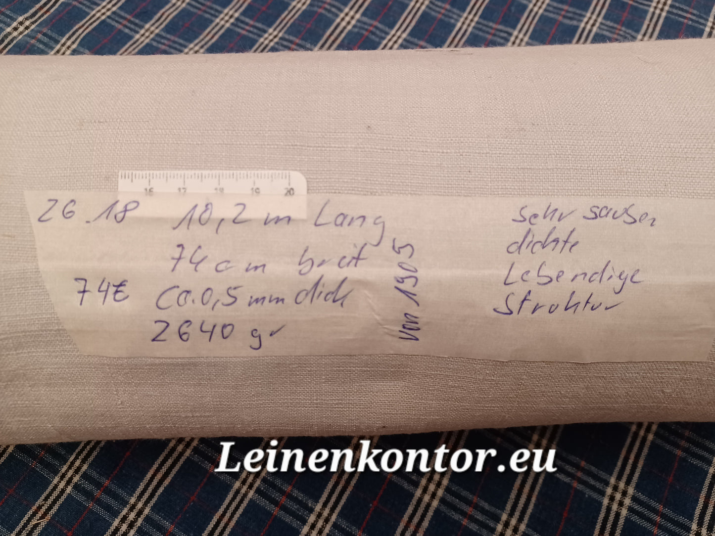 Leinenballen mit Etikett (Beschreibung)