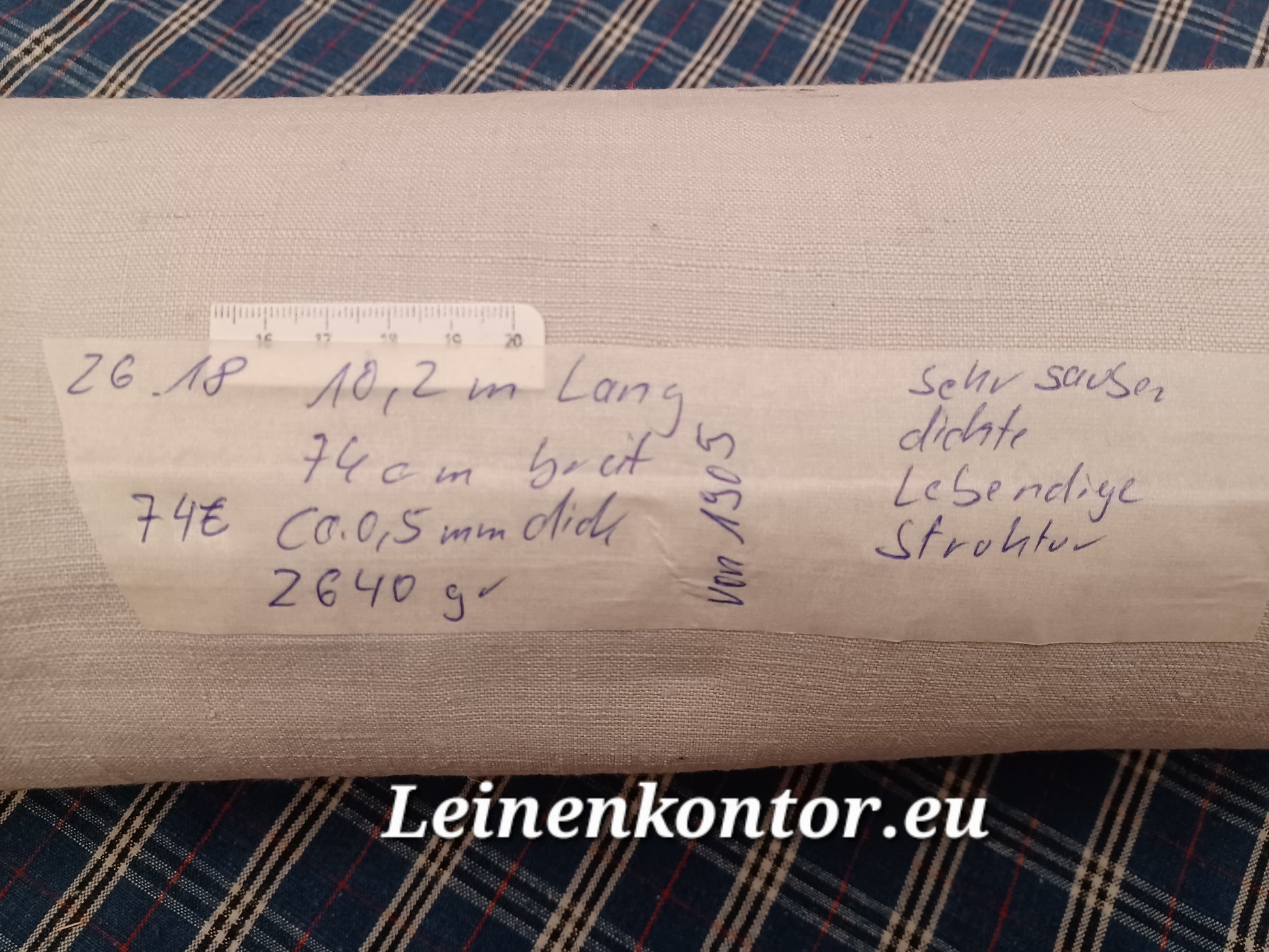 Leinenballen mit Etikett (Beschreibung)