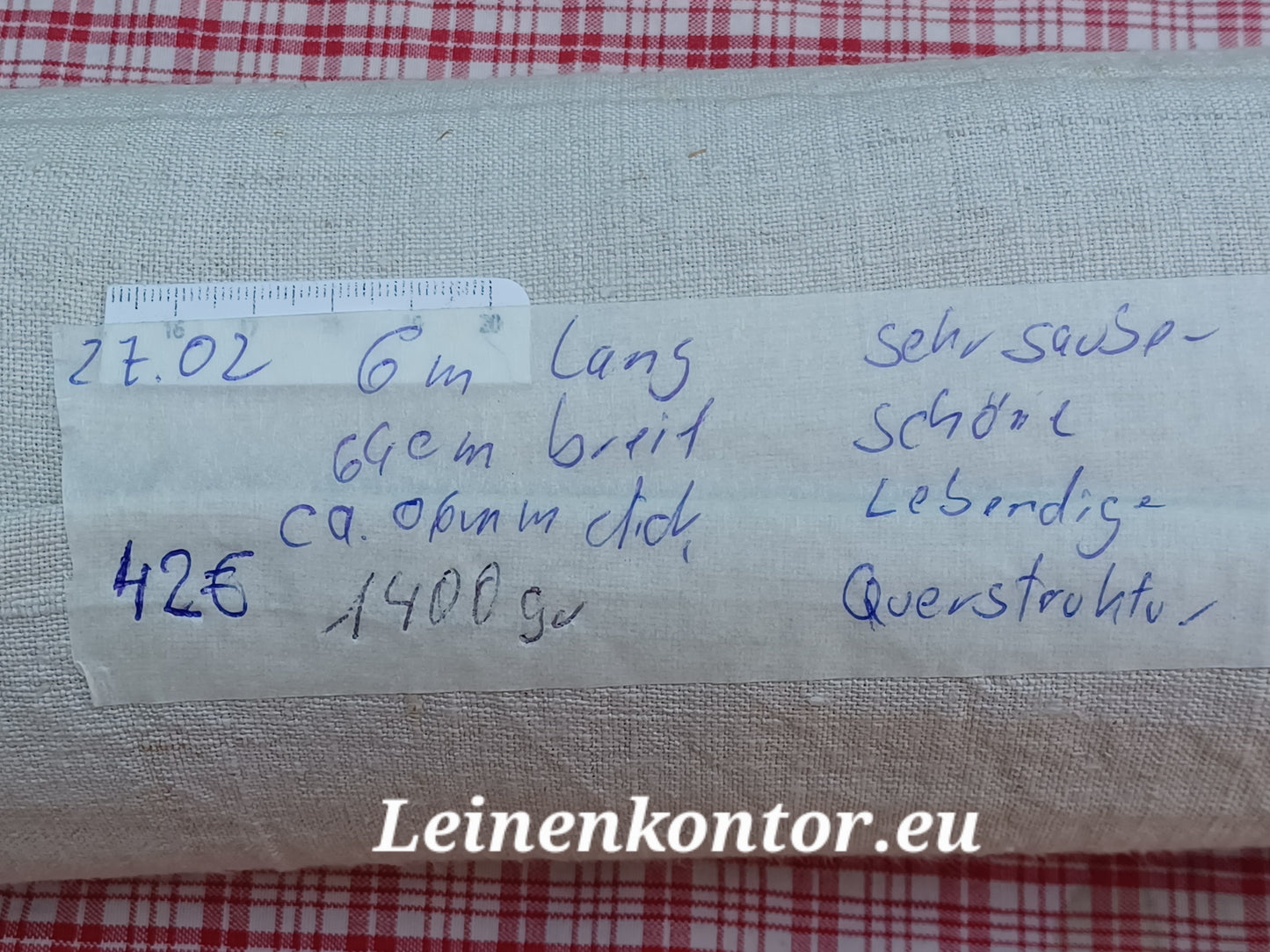 Leinenballen mit Etikett (Beschreibung)