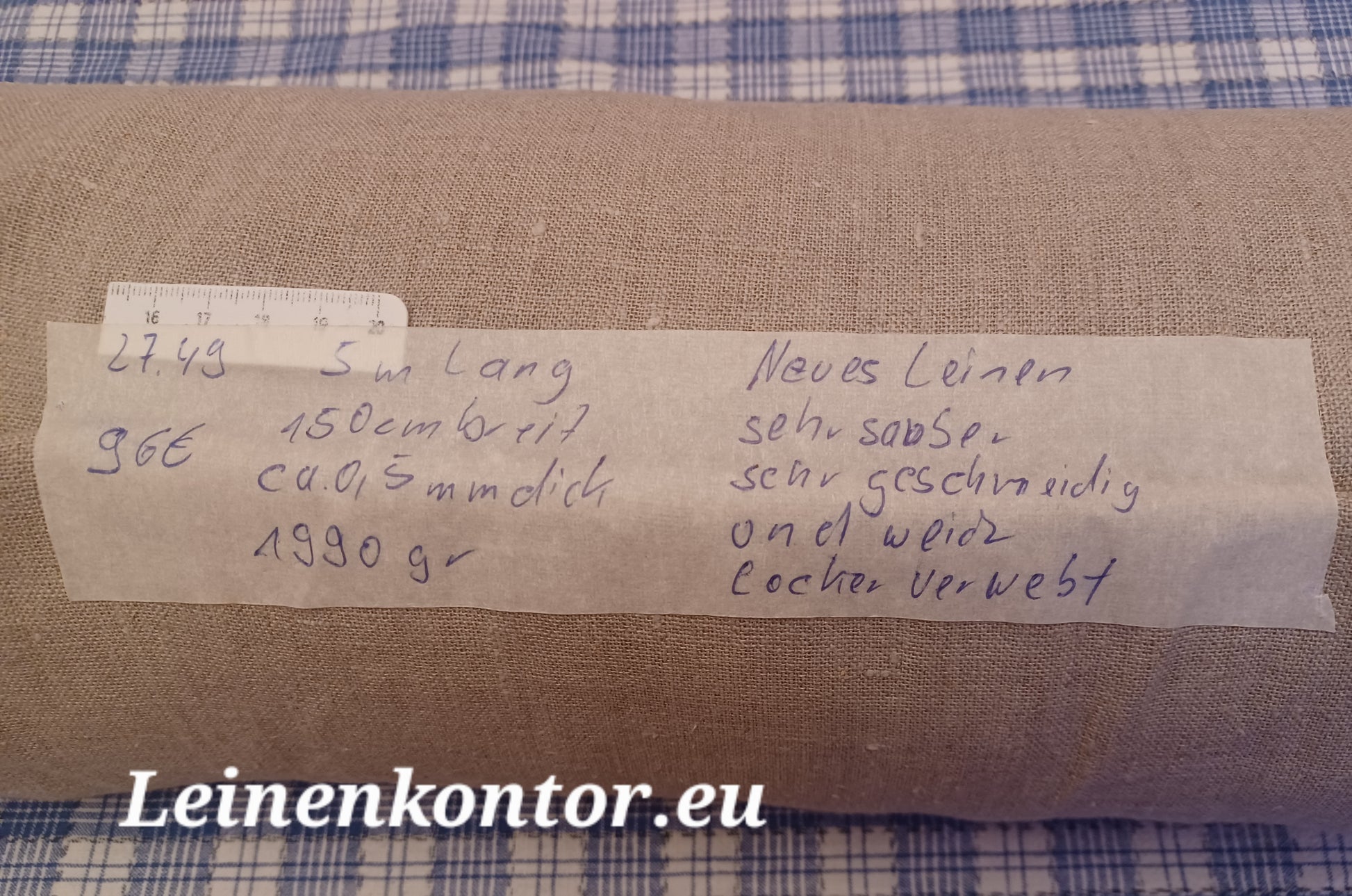 Leinenballen mit Etikett (Beschreibung)