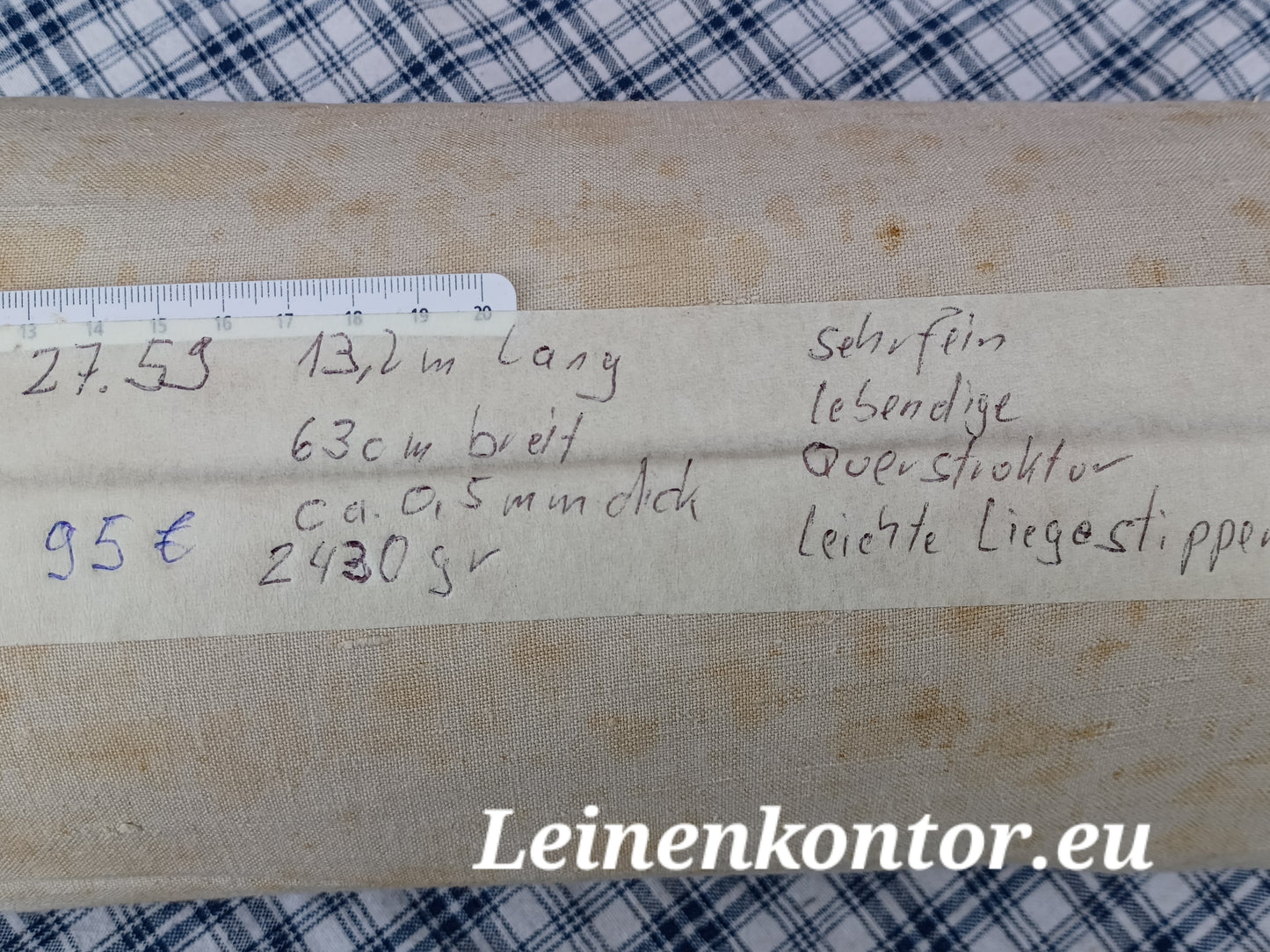 Leinenballen mit Etikett (Beschreibung)
