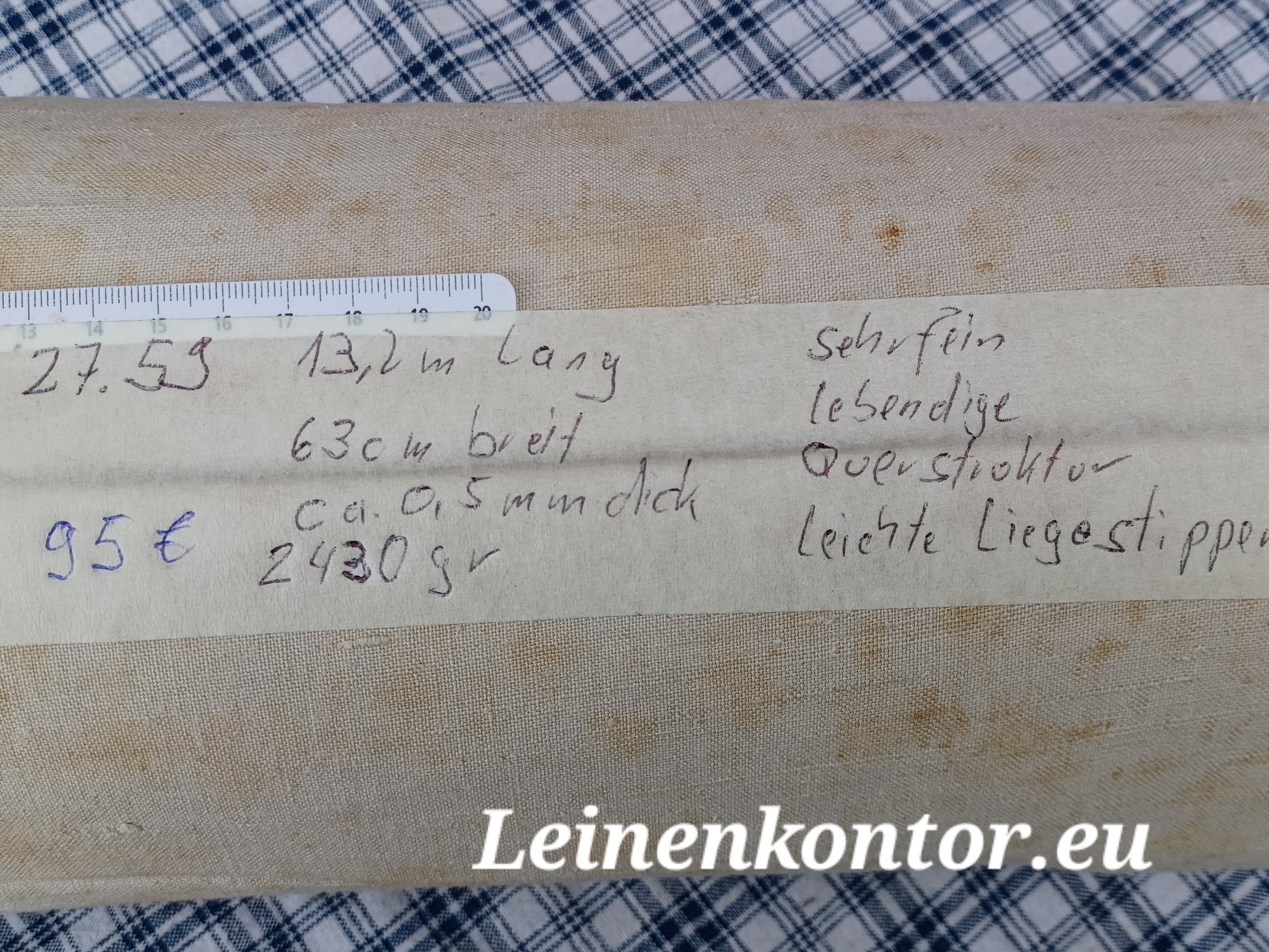 Leinenballen mit Etikett (Beschreibung)