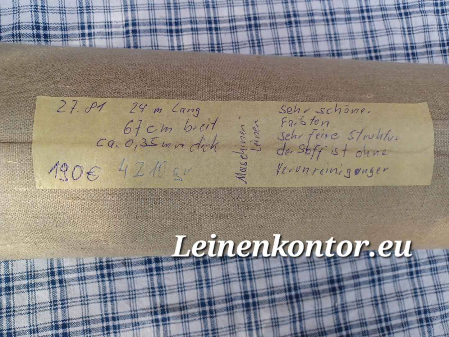Leinenballen mit Etikett (Beschreibung)
